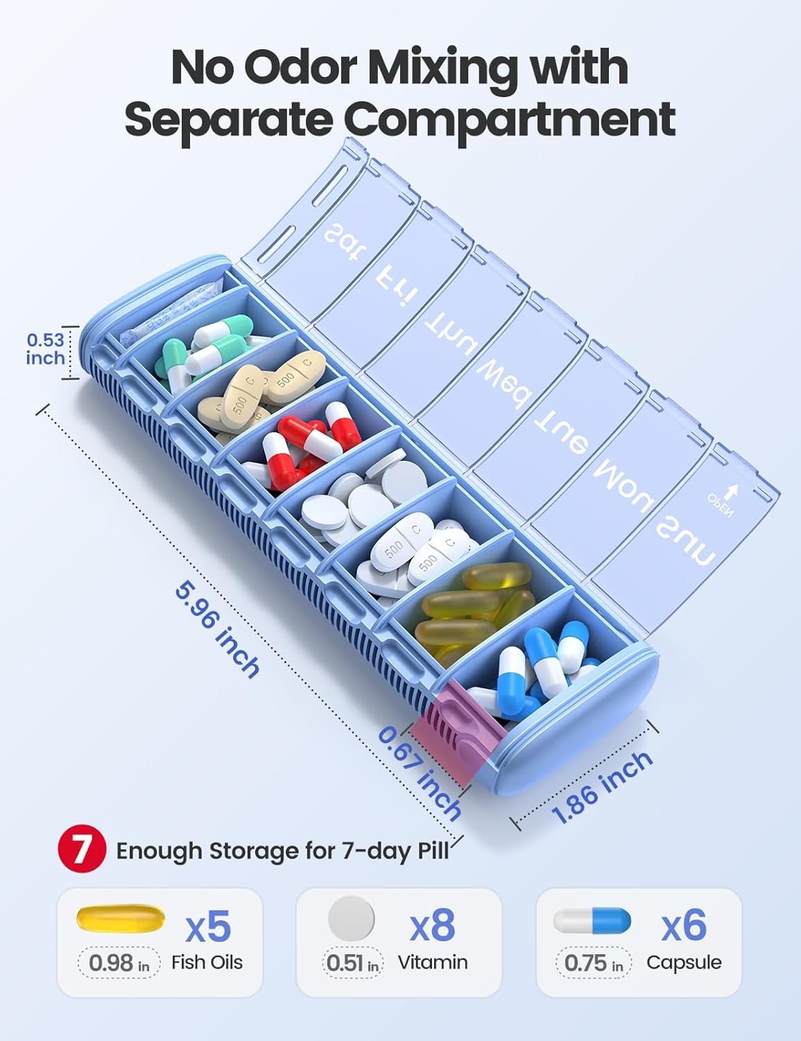 Vaydeer Metal Travel Pill Organizer – Compact Weekly Pill Box for Daily Medication – Portable Small Pill Case for Vitamins, Pills & Supplements (Gunmetal)