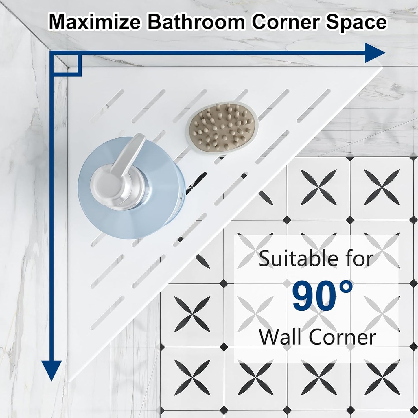 Corner Shower Shelves, 12” Recessed Tile Shower Shelf, 304 Stainless Steel Grout in Corner Tile Shower Shelves, No Drilling, Matte White, 2 Pack