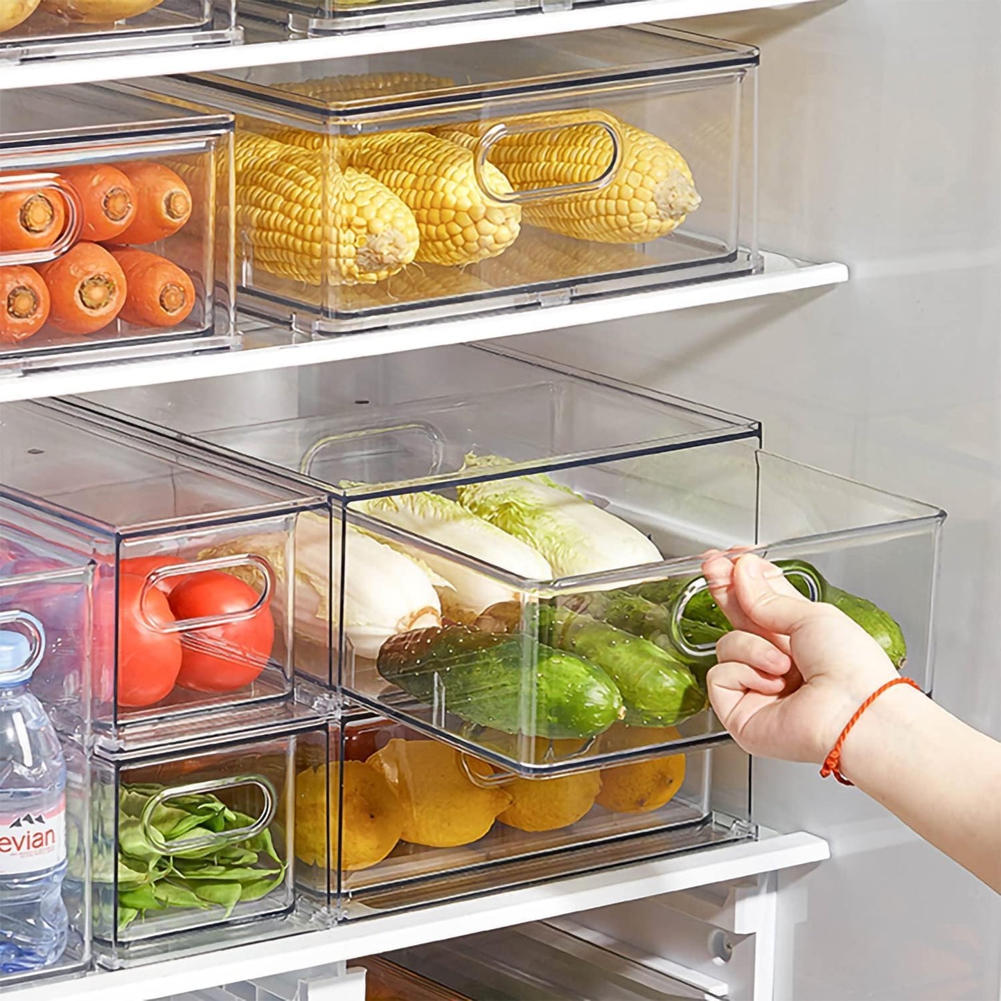 Eanpet 7Pack Clear Fridge Drawer Organizer Pull out Bins Stackable Refrigerator Organizer Bins with Handle for Kitchen Cabinet Organization Divided Produce Saver Container for Fruit Veggie Egg