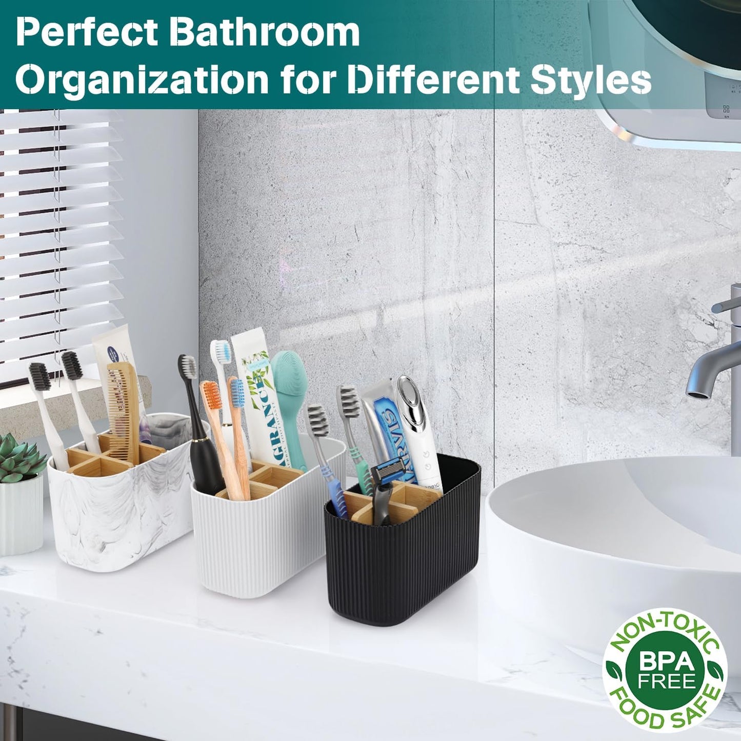 Black Toothbrush Holder - Bamboo Toothbrush Holders for Bathrooms Electric Toothbrush Holder Organizer Kids Toothbrush Holders for Bathrooms Countertop