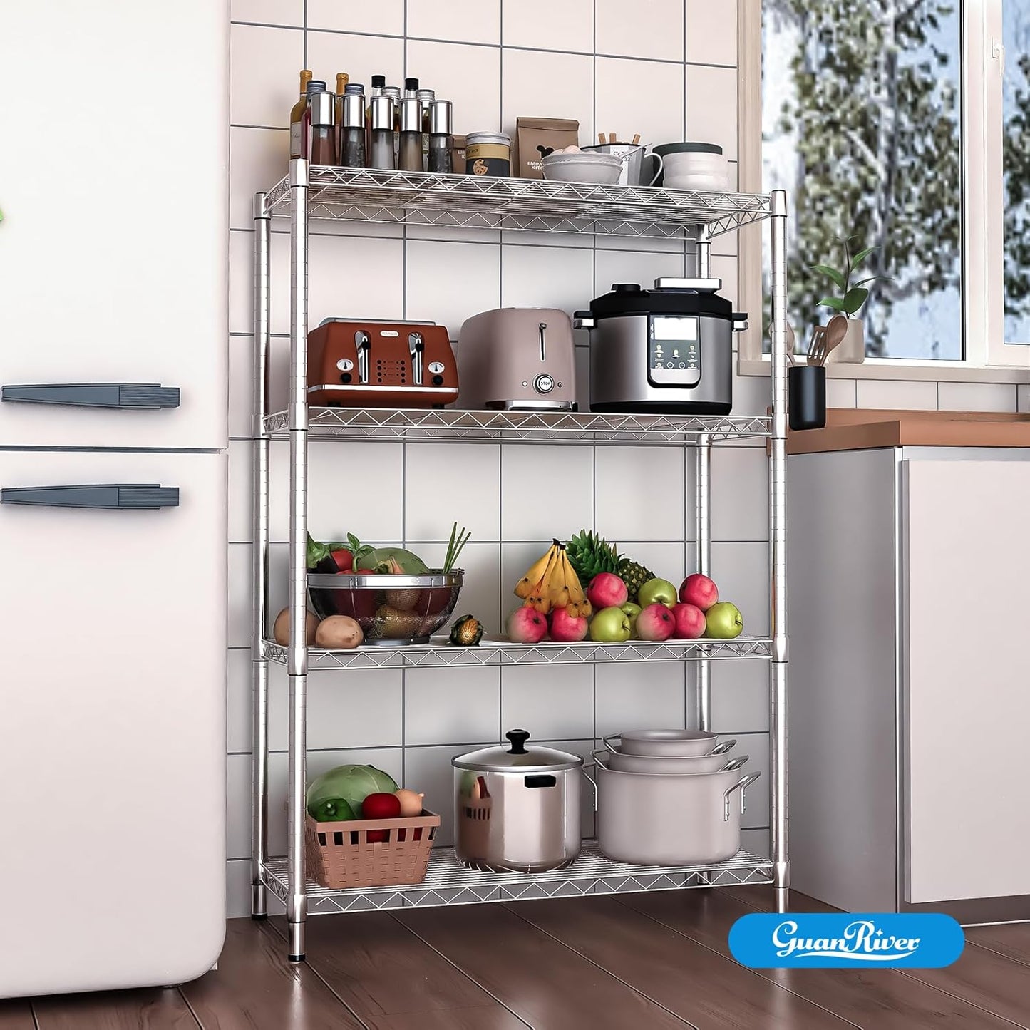 4-Shelf Adjustable Metal Shelf Wire Shelving Unit Storage Rack Display Shelf for Office,Kitchen,Bedroom,Bathroom,Laundry,Pantry Basement,Garage(Chrome,36" L x 14" W x 54" H)