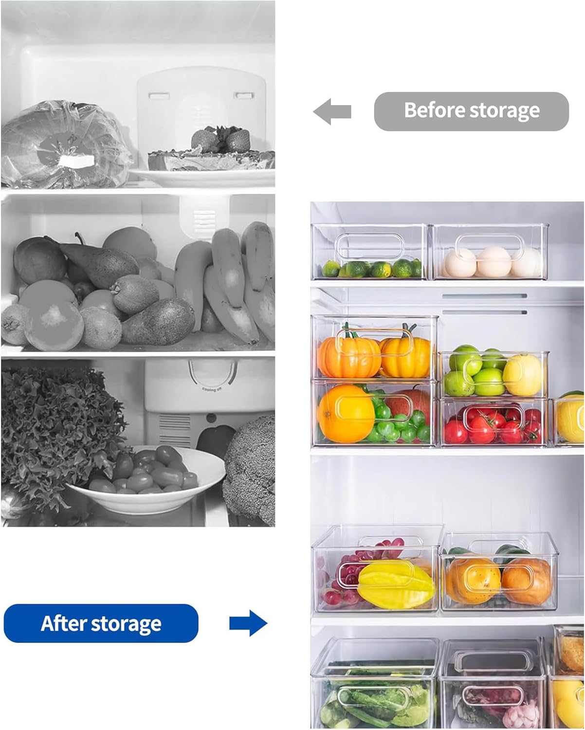 Refrigerator Organizer Bins 3 Pack Fridge Organizers with Handles Clear Freezer Storage Containers for Pantry, Cabinets,Shelves, Drawer – Plastic Kitchen Organizers