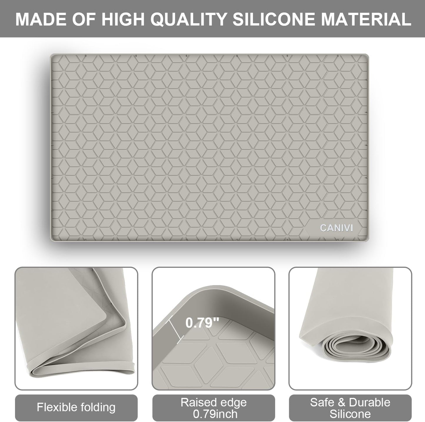 Under Sink Mat, 34" x 22" Waterproof Silicone Under Sink Tray for Kitchen & Laundry Cabinets, Kitchen Cabinet Shelf Protector, Up to 3.3 Gallons Liquid, Fits 36 inch Standard Cabinet(Grey)