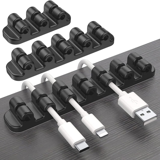 SOULWIT Upgraded Cable Holder, Cable Management Cord Organizer Clips Silicone Self Adhesive for Desktop USB Charging Cable Power Cord Bedside Wire PC Office Home (3/5/7 slot,Black)