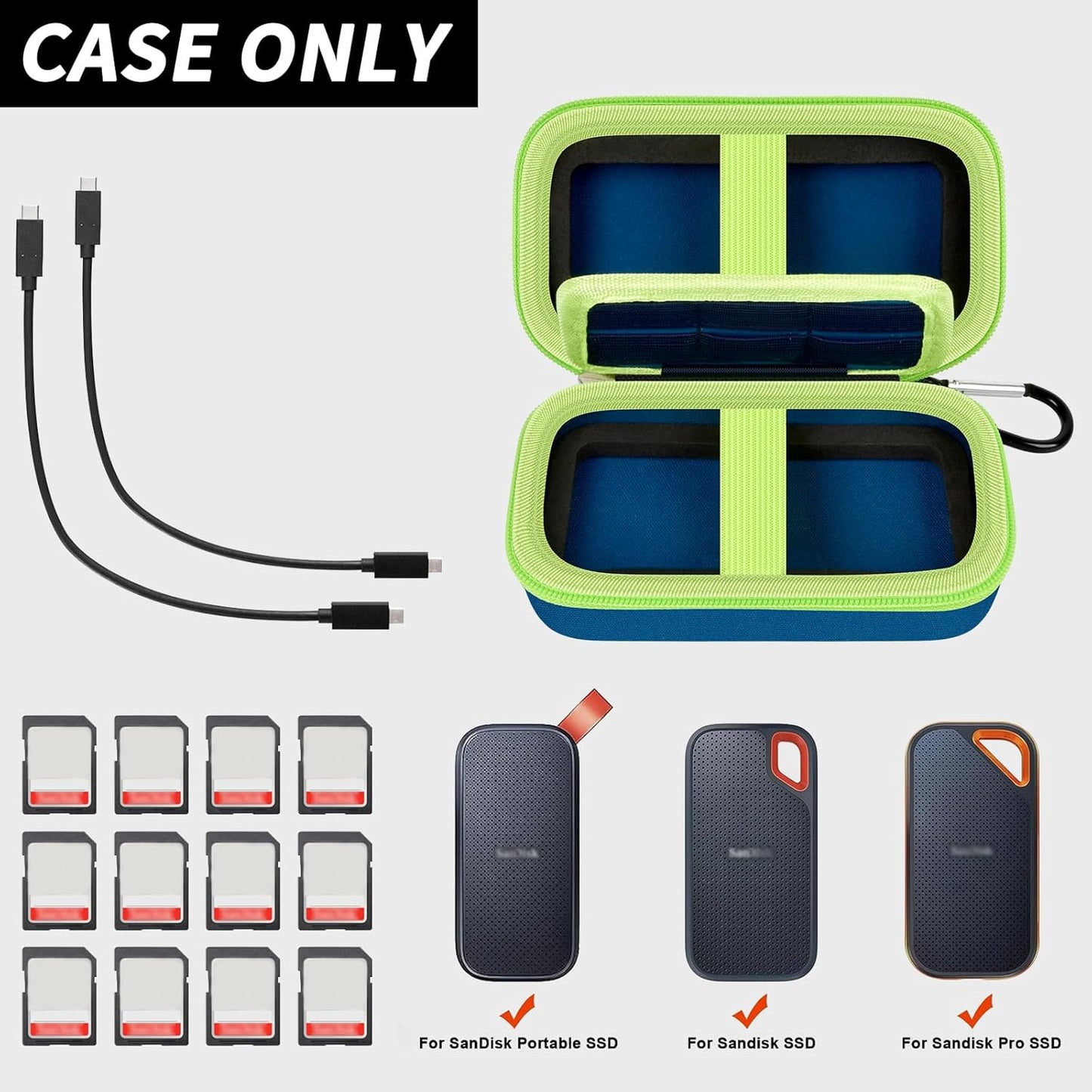 Case Compatible with SanDisk Extreme Pro/for SanDisk Portable SSD 1TB 2TB 4TB 500GB/ for Crucial X9 X10 Pro External Solid State Drive, Travel Storage Bag for 2 SSD and SD Card - Monterey (Box Only)