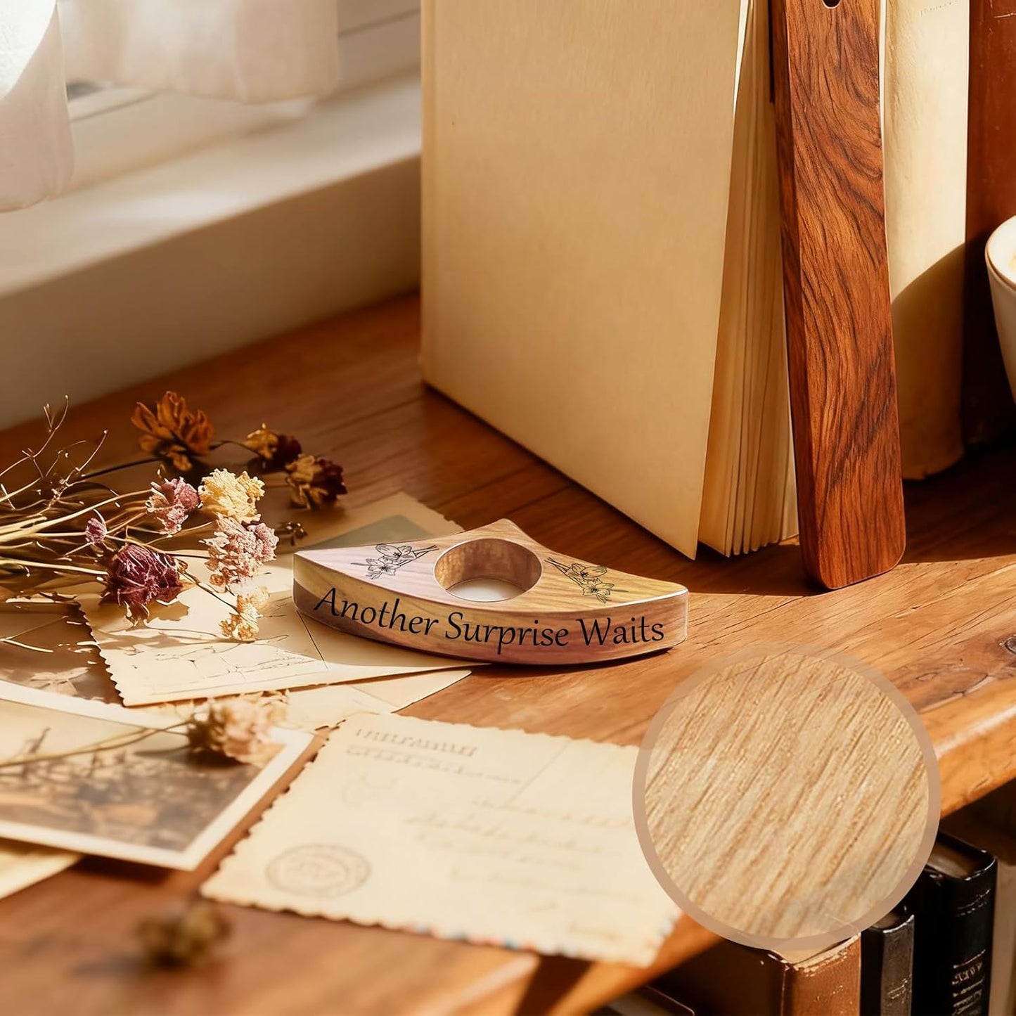 Personalized Book Page Holder Engraved Text - Custom Wooden Thumb Page Holder Wood Reading Accessory (wx03)