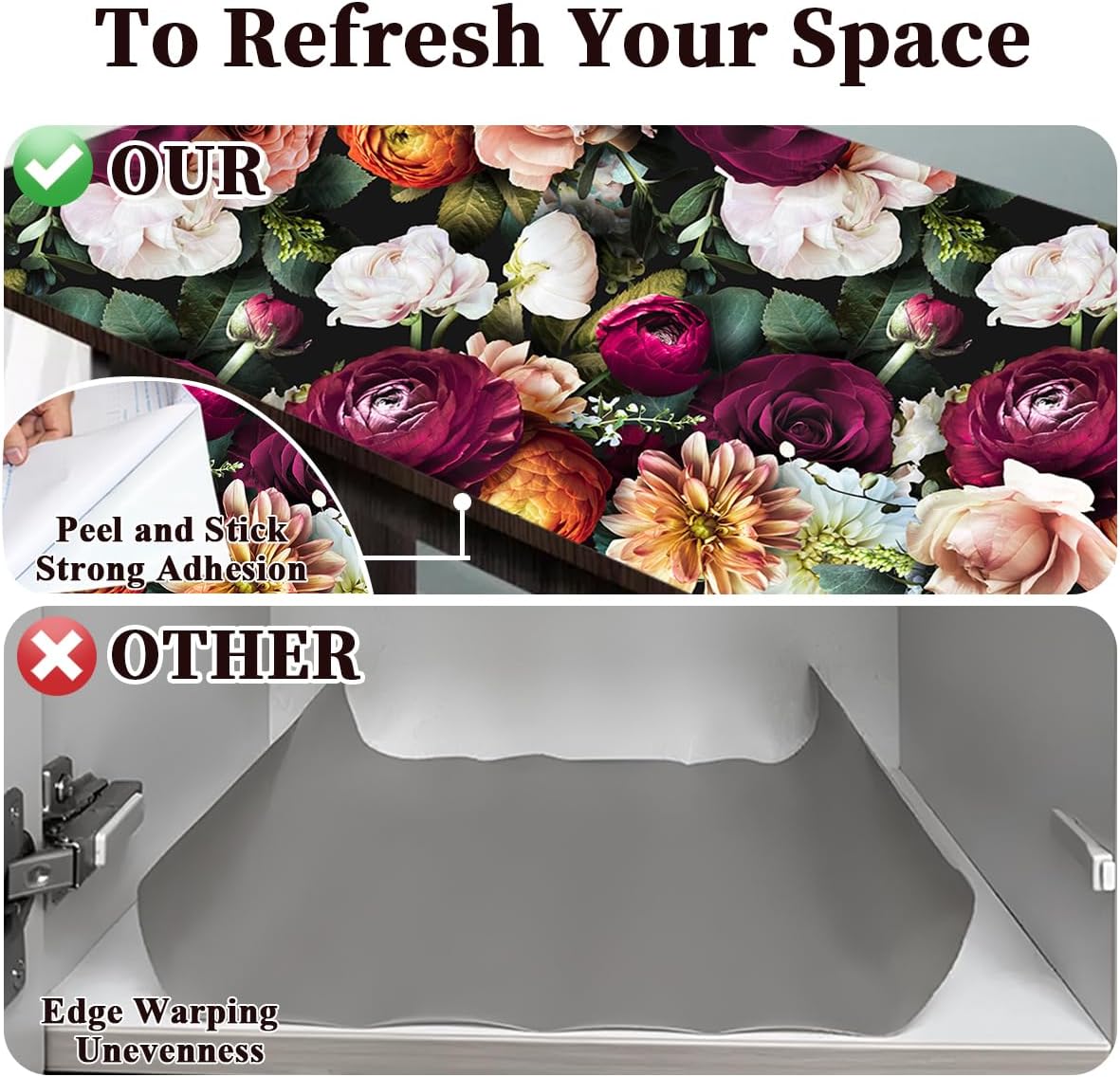 Floralplus Shelf and Cabinet Liner Self Adhesive Drawer Liner Waterproof Peel and Stick Contact Paper for Kitchen Vintage Floral Liners Wallpaper for Cupboard Dresser 17.7 x 78.7 in