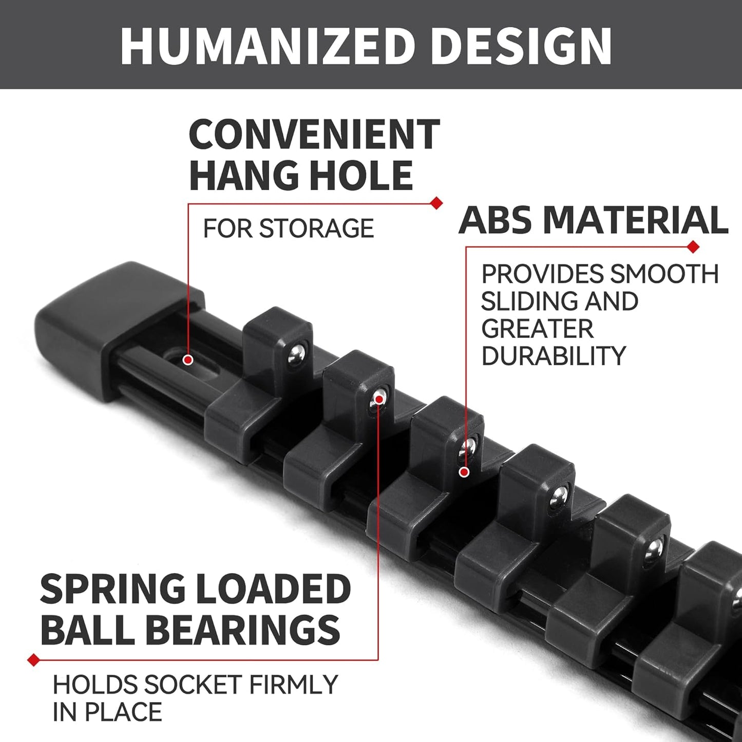 Socket Organizer Drive ABS Tools - Black Socket Holder, Premium Quality 9 Pieces Socket Holders Kit 1/4-Inch x 48 Clips, 3/8-Inch x 45 Clips, 1/2-Inch x 36 Clips（9PC,Black