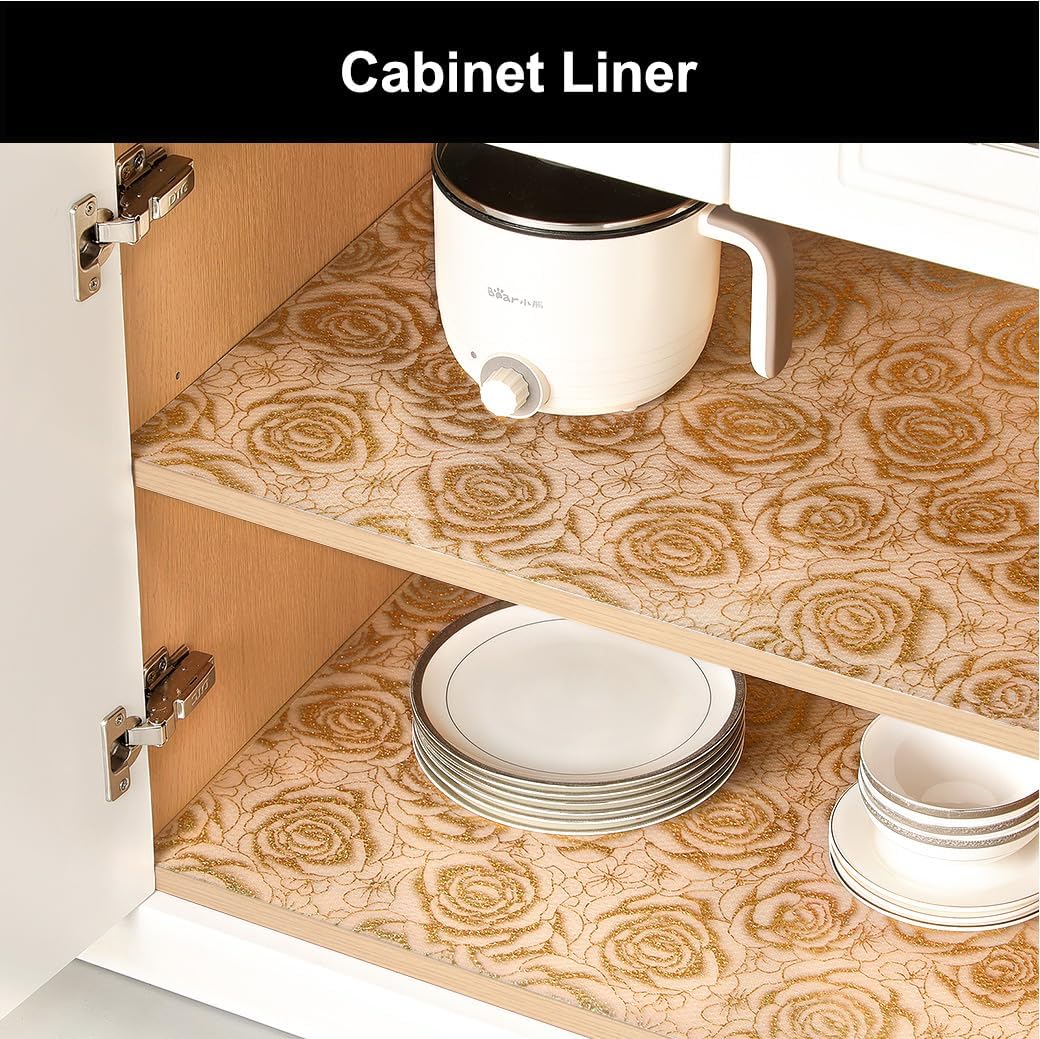 Cooyes Shelf Liner – Premium Non-Adhesive Cabinet & Drawer Liner for Kitchen – Waterproof Shelf Paper with Modern Pattern – Durable EVA Cabinet Mat – Easy to Cut （23.6" W x 360" L）
