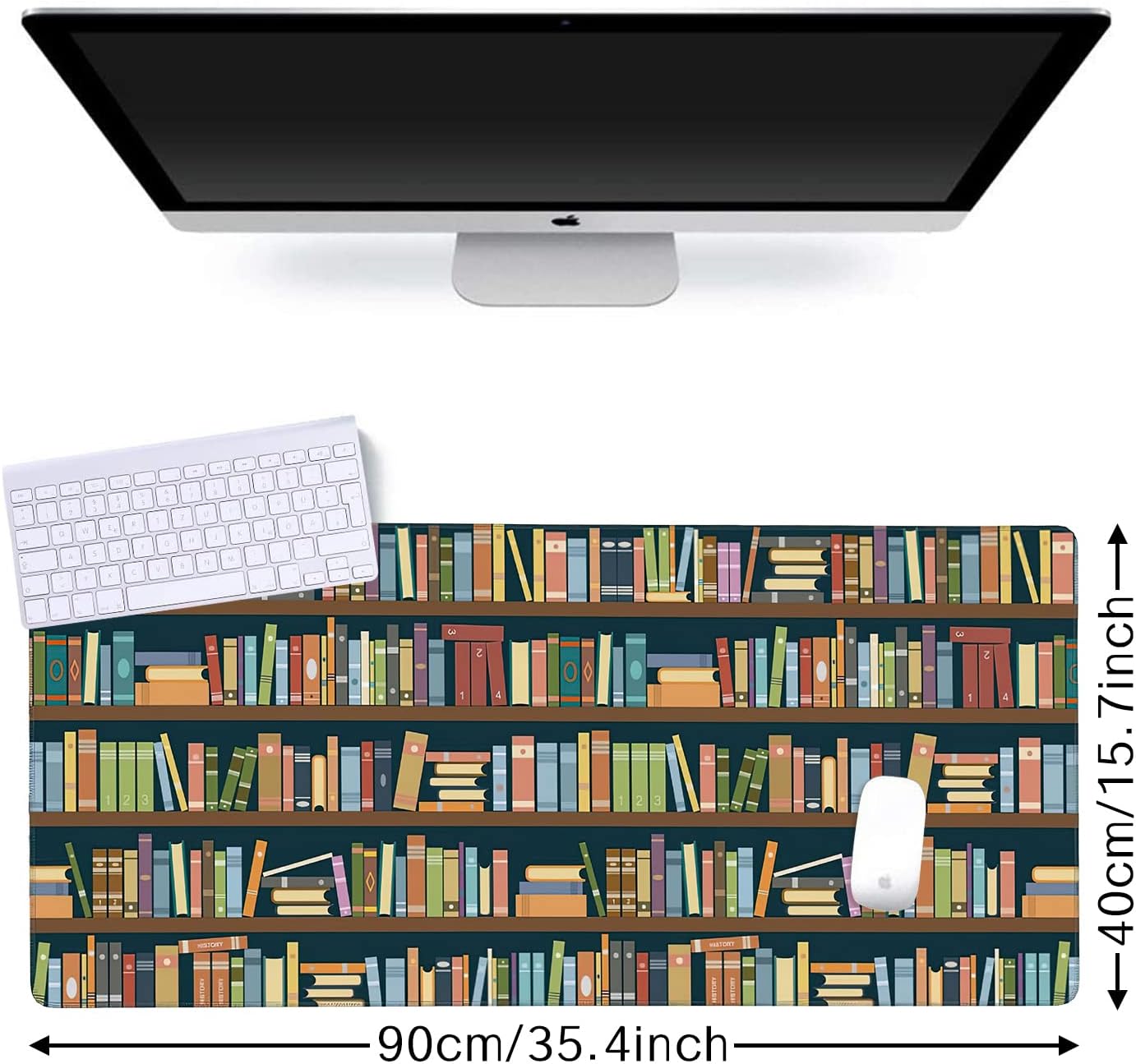 Bookshelves Full of Books Gaming Mouse Pad XXL Large Desk Mouse Pad Keyboard Mat with Stitched Edges Waterproof Non-Slip Desk Mat for Laptop,Keyboard,Computer 35.4 * 15.7 Inch