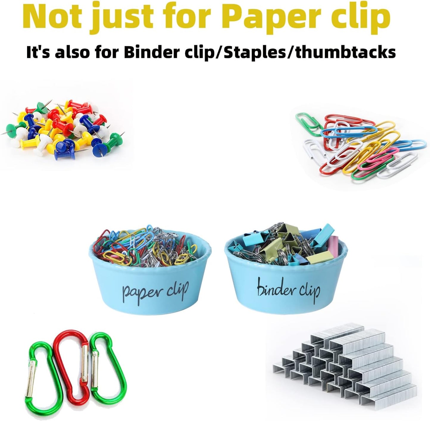 ONTUBE Ceramic Paper Clip Holder and Binder Clip Holder Set (Turquoise)