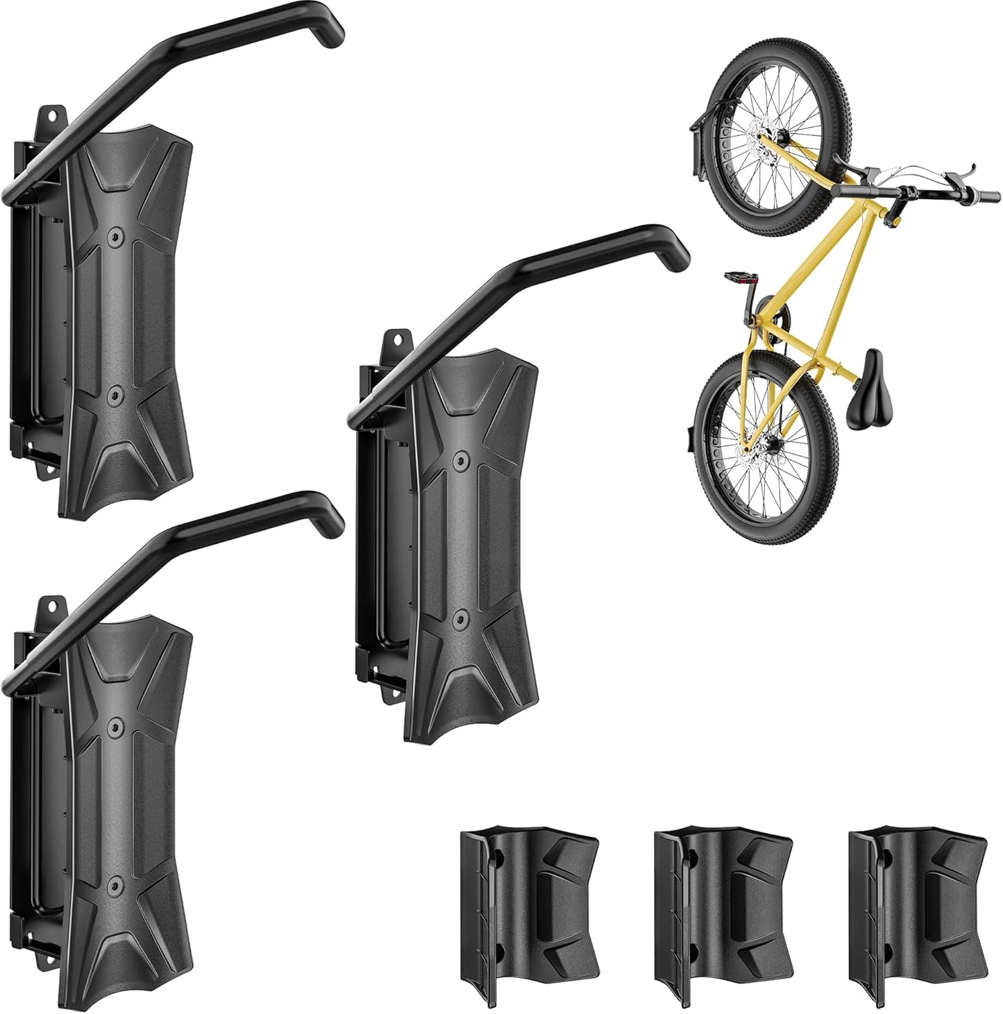 monTEK Bike Wall Mount for 4.5" Tire Width, Swivel Bike Wall Hanger Holds Up to 77lbs, Space-Saving Bike Rack Garage, Heavy Duty Bike Storage for Bedroom Home Office, 3 Pack