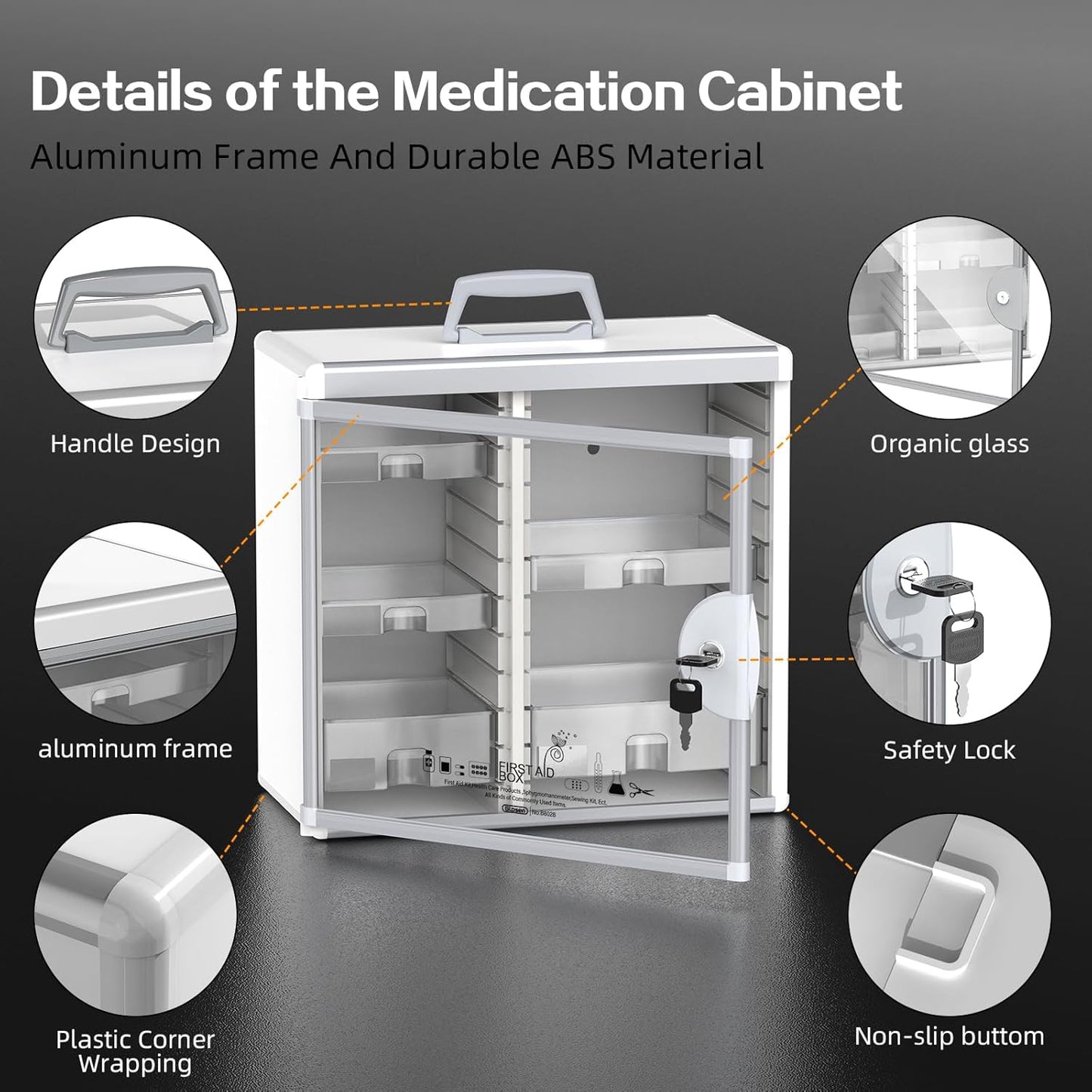 Glosen Medicine Cabinet Locking Medicine Cabinet Wall Mounted【 Silver 13.6 x 13.4 x 6.5 Inch 】 Portable Storage Container Big Capacity