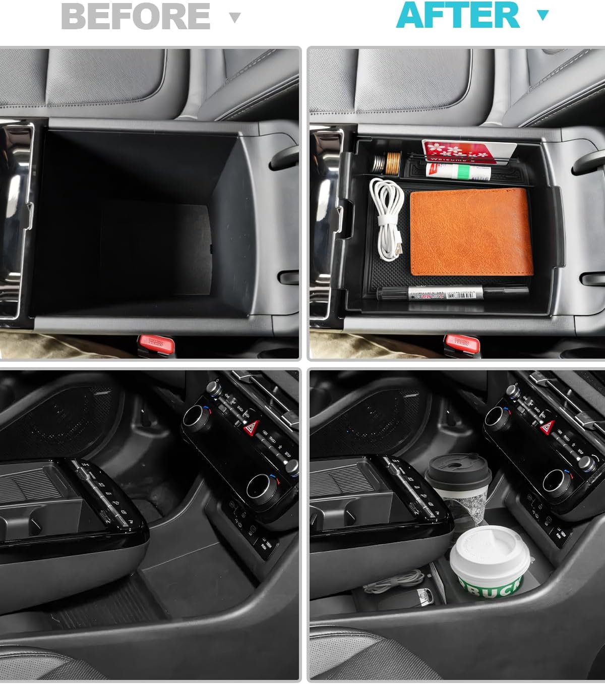 CDEFG 2Pcs Lower Center Console Tray Floor Console Organizer with Cup Holder Compatible with 2025 2026 Hyundai Tucson Limited Accessories Middle Console Storage Box