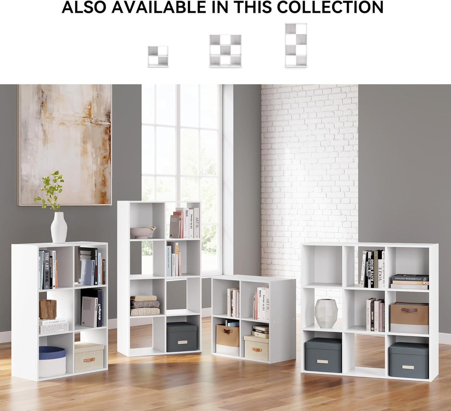 Signature Design by Ashley Onita Modern 3-Tier Floor Standing 6 Cube Organizer for Living Room, Wood, Works with 10.5 W x 10.5 D x 11 H Storage Bin (Sold Separately), White