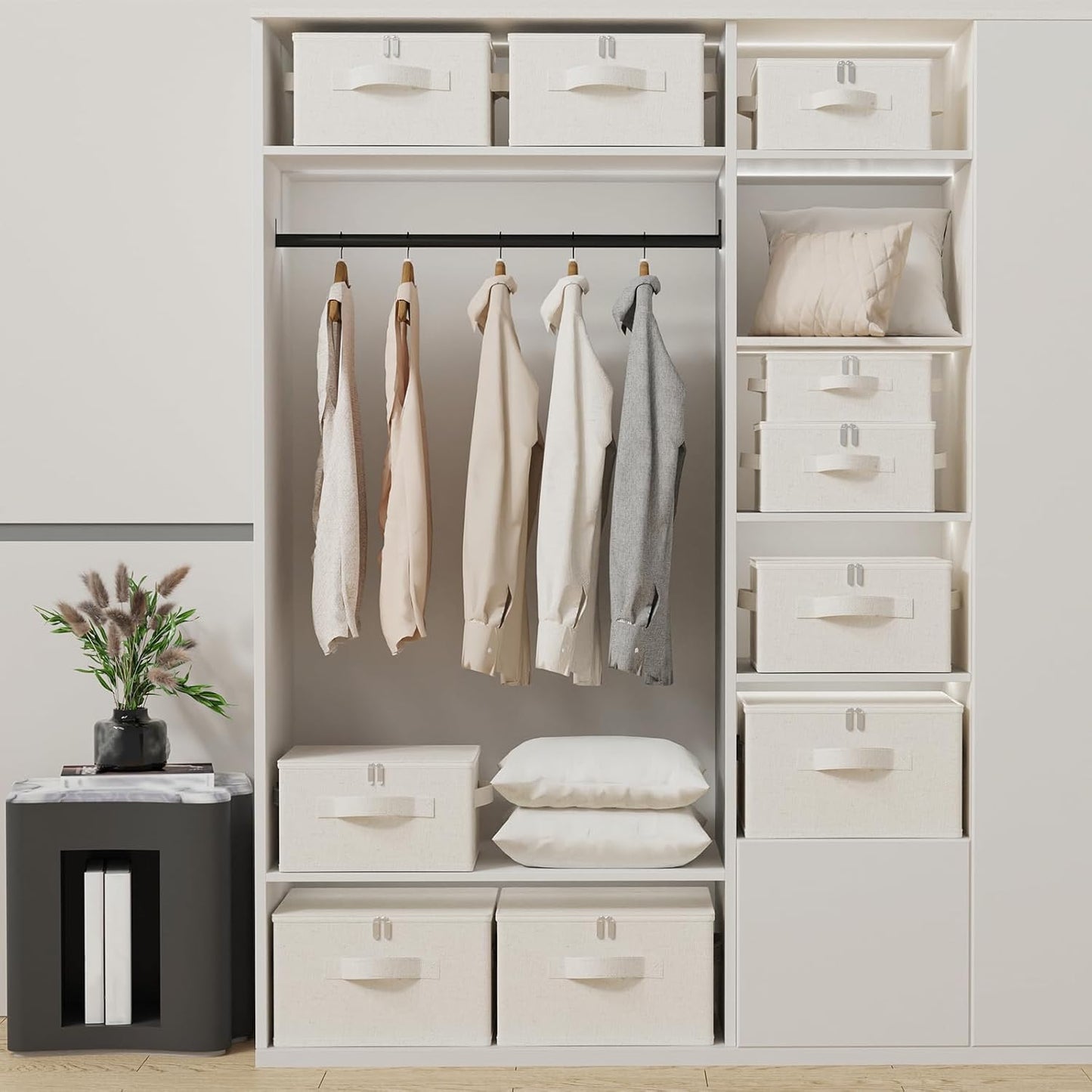 Underbed Storage Box with Lid, Foldable Clothes Organizers, Fabric Bins for Organizing Clothes, Shoes, Blankets, Pillows, 17.7x13.7x9.8Inches, Beige, 2 Pack