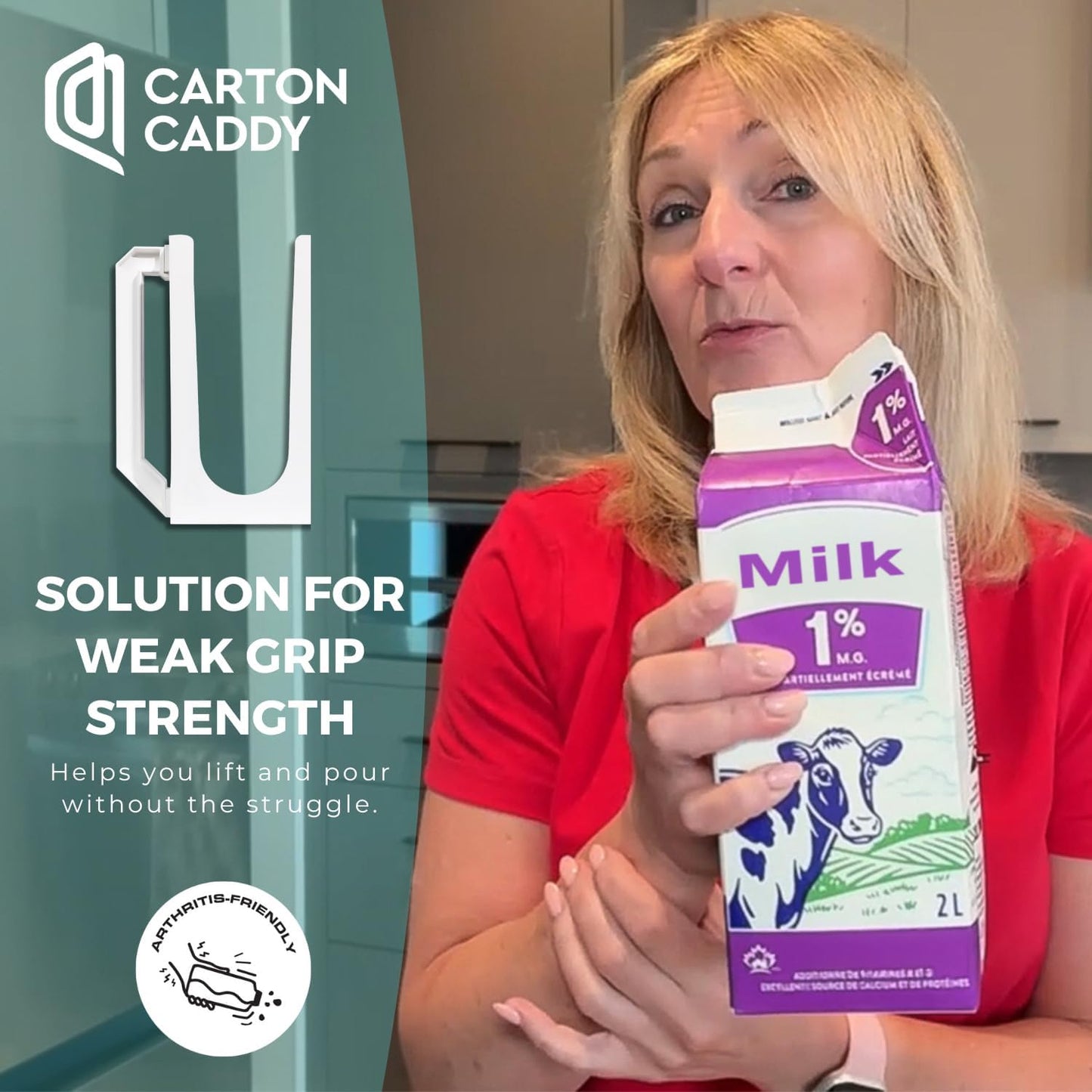 Carton Caddy XL Half Gallon Milk Carton Holder with Handle, Juice Box, Soda Bottle and Milk Half Gallon Holder with Handle, Rust Free, Dishwasher Safe, Reusable, Easy to Clean, Ergonomic (2 Pack)