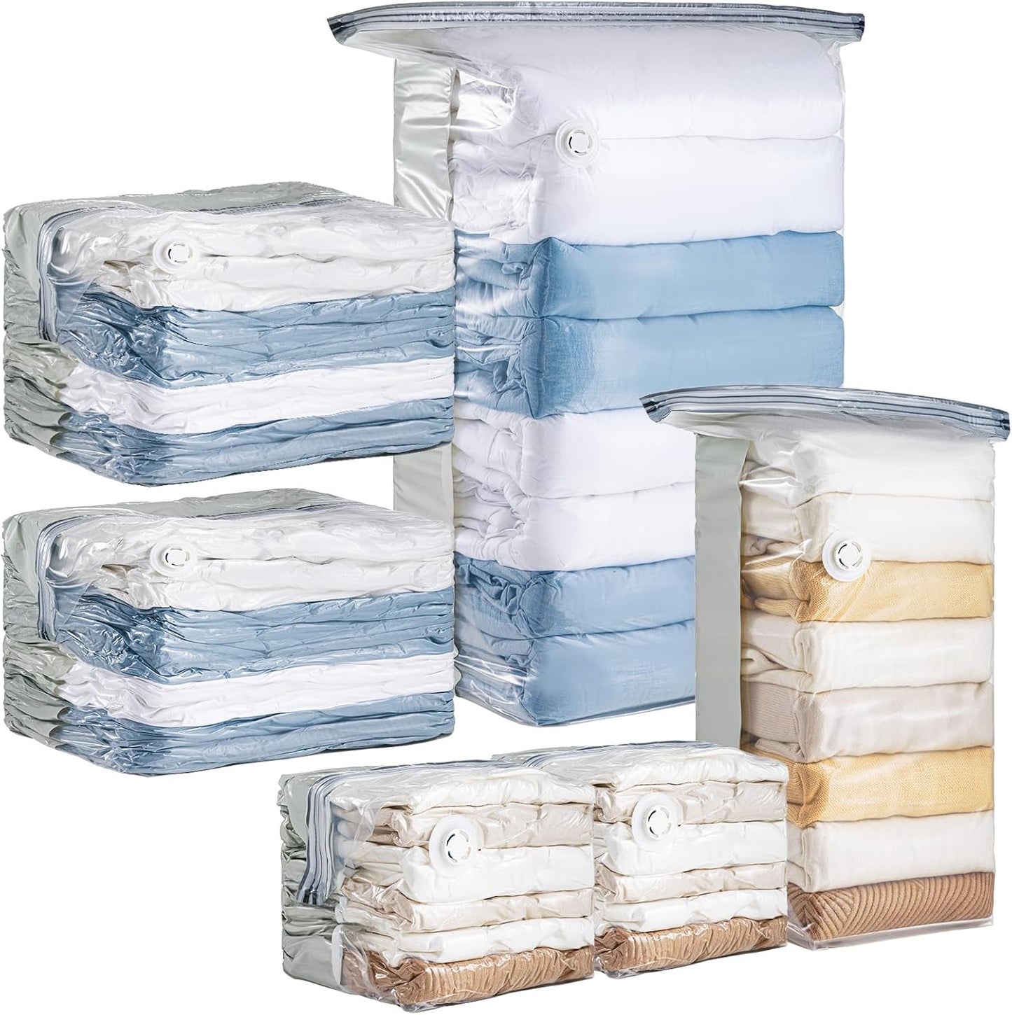 6 Pack Vacuum Storage Bags, Cube Combo (3 Jumbo+3 Medium), Vacuum Seal Bags for Clothing, Bedding, Blanket, Space Saving Closet Organization
