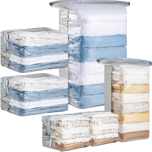 6 Pack Vacuum Storage Bags, Cube Combo (3 Jumbo+3 Medium), Vacuum Seal Bags for Clothing, Bedding, Blanket, Space Saving Closet Organization