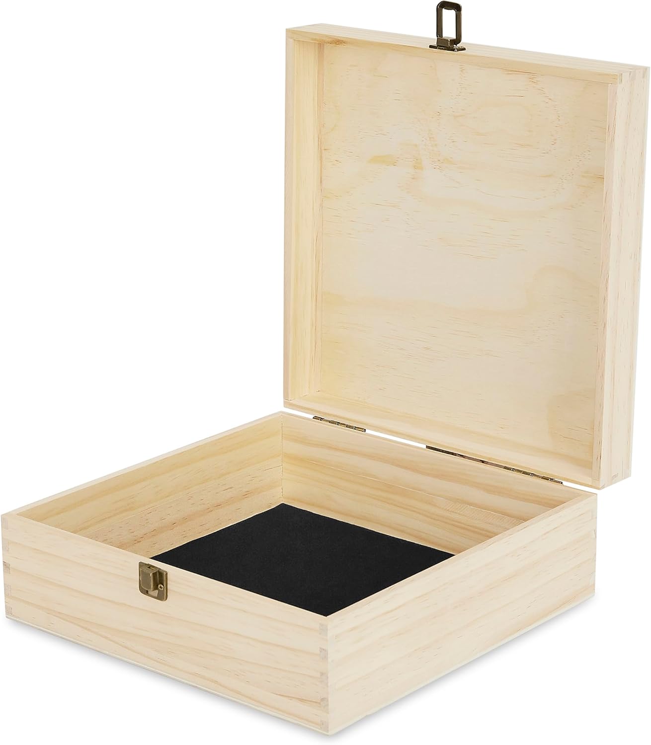 makerflo Large Natural Pine Wood Memory Box with Black Felt Inside, Hinged with Clasp, Keepsake Wooden Box Ideal for Craft and Personalization (Laser Engraving, Epoxy, UV DTF, and Vinyl) – Pack of 12