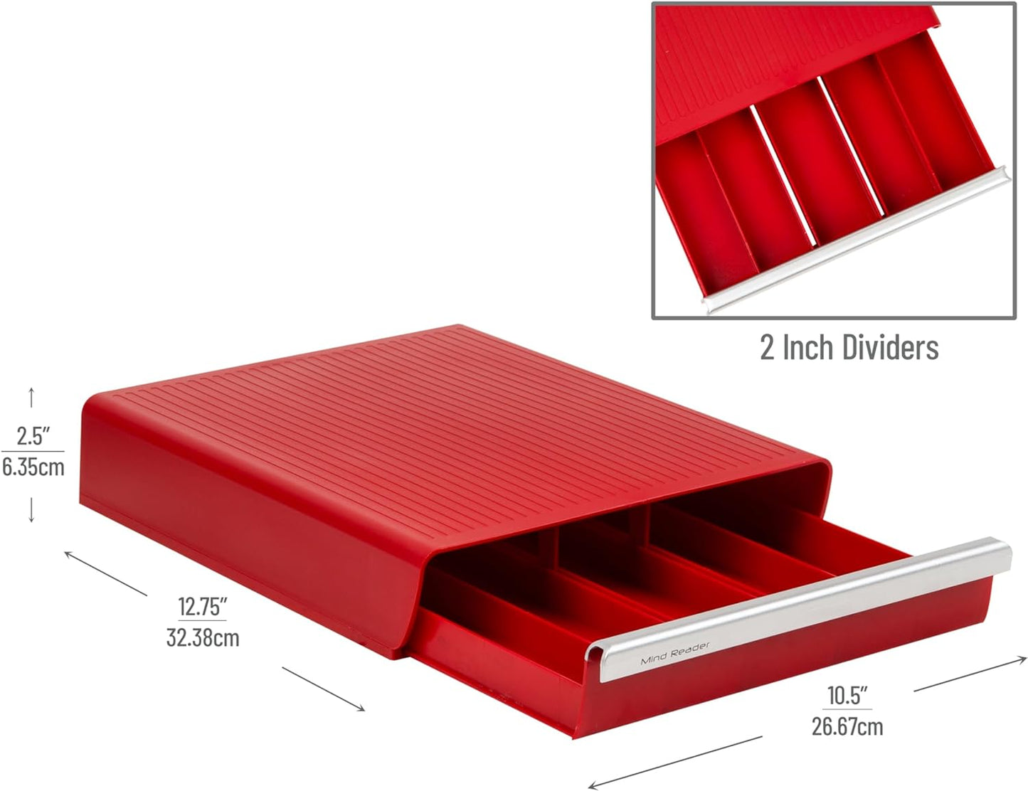 Mind Reader Single Serve Coffee Pod Drawer, 30 Pod Capacity, Countertop Organizer, 10.5"L x 12.75"W x 2.5"H, Red