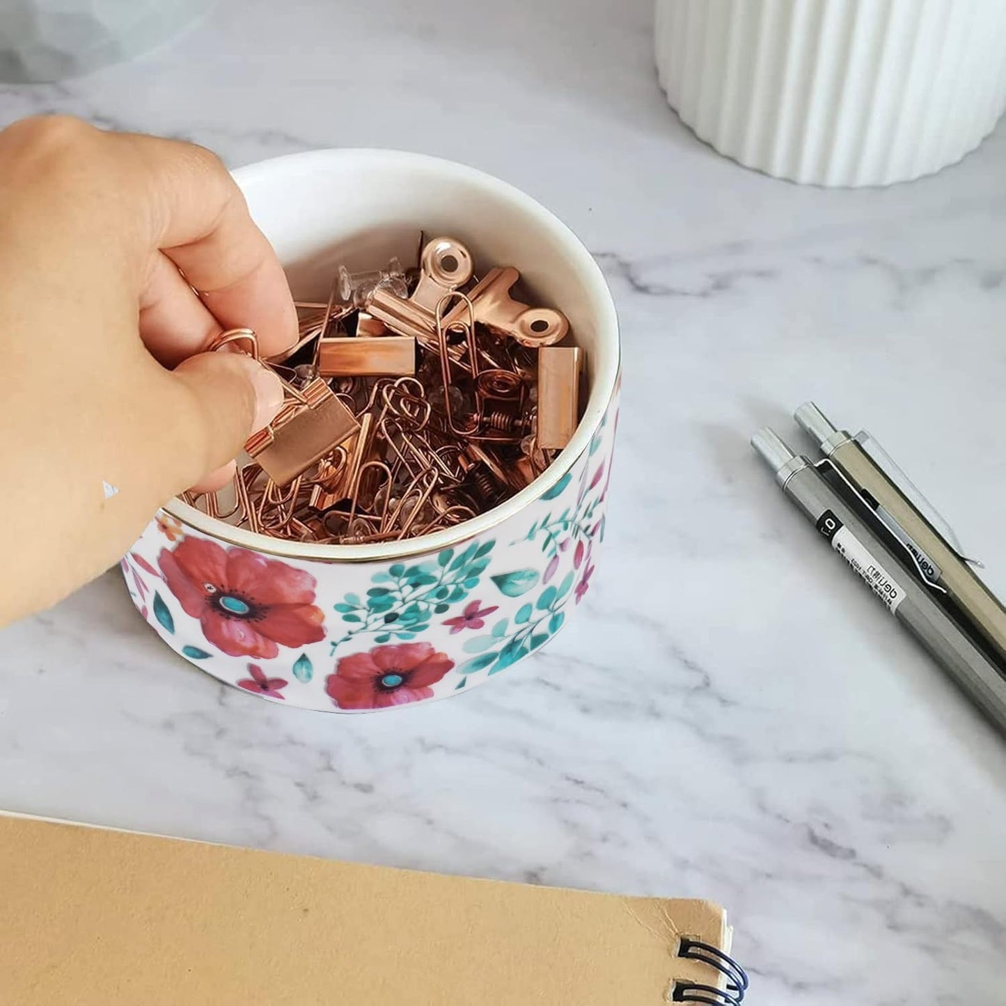 Ceramic Paper Clip Holders Paperclips Holder Dispenser Cute Clips Organizer for Desk Binder Clip Bowl Bobby Pin Hair Clip Holder Gift for Office (Purple Red)