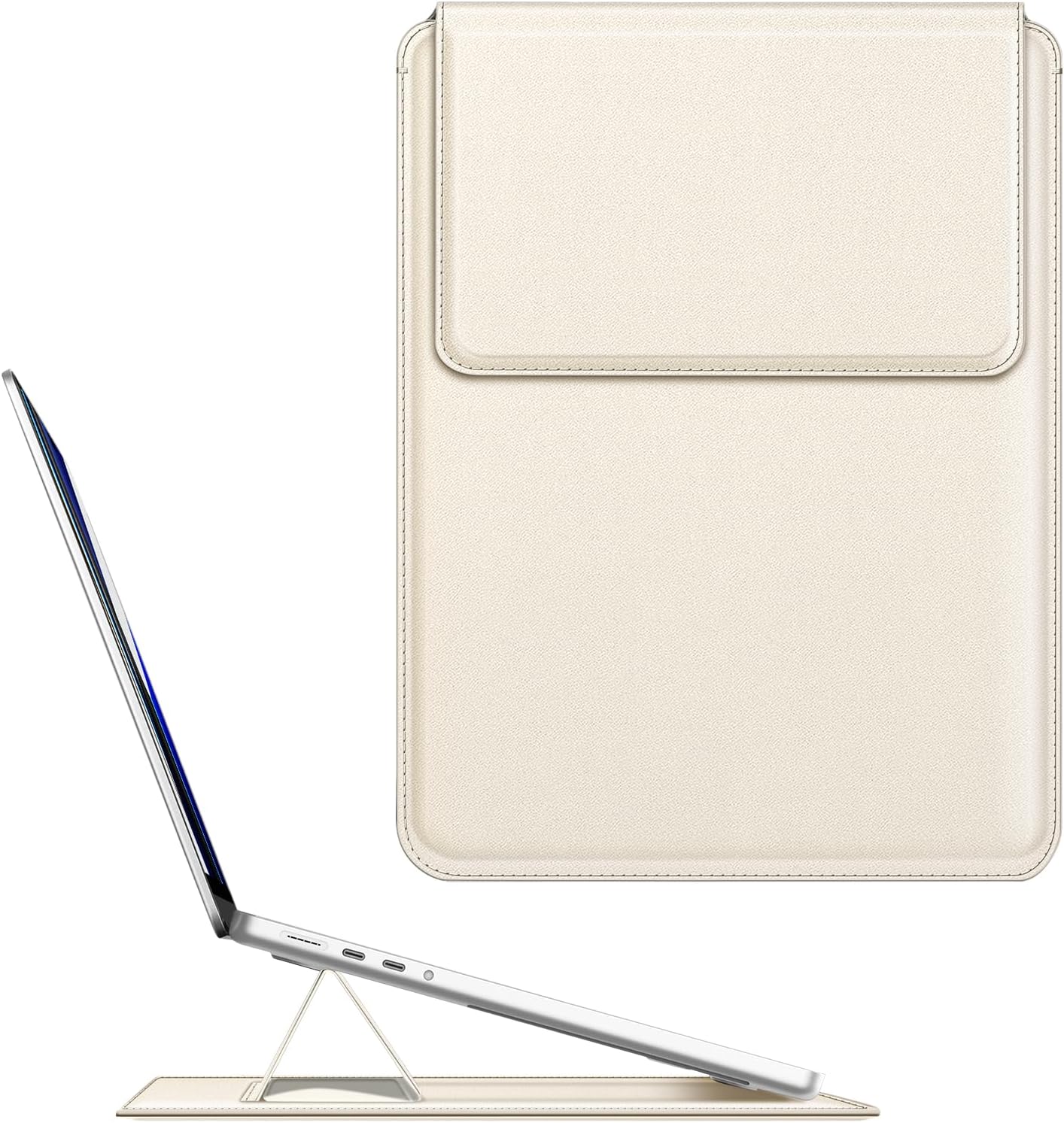 Fintie Sleeve Case for MacBook Air 13.6 A3240 A3113 A2681, Pro 14 A3434 A3401 A3185 A3112 A2992 A2918 A2779 A2442, MacBook Pro/Air 13 - PU Leather Slim Bag Cover with Stand Feature, Starlight