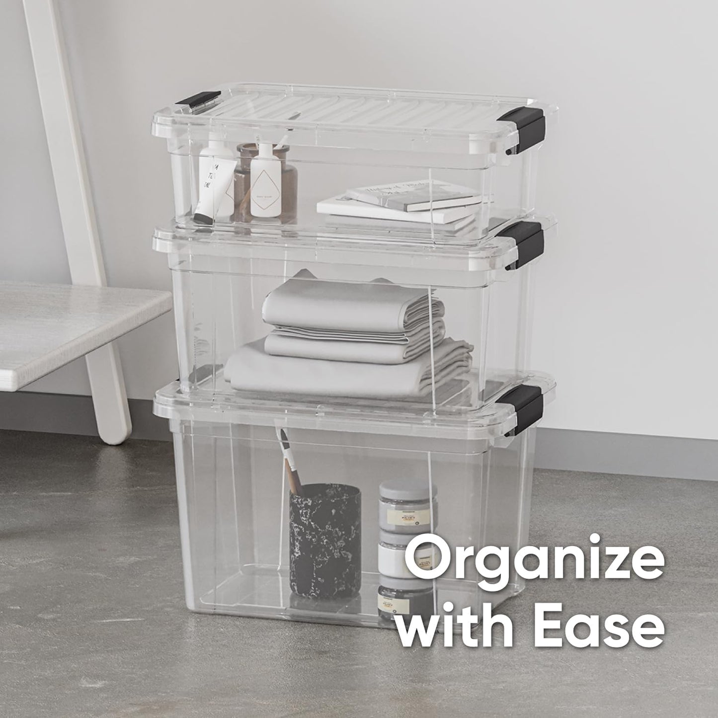 Superio Storage Bins with Lids- 8 Pack, 7.4 Qt Clear Boxes for Organizing, Stackable Plastic Containers- BPA Free, Non-Toxic, Odor Free, Organizer for Home, Office, Dorm