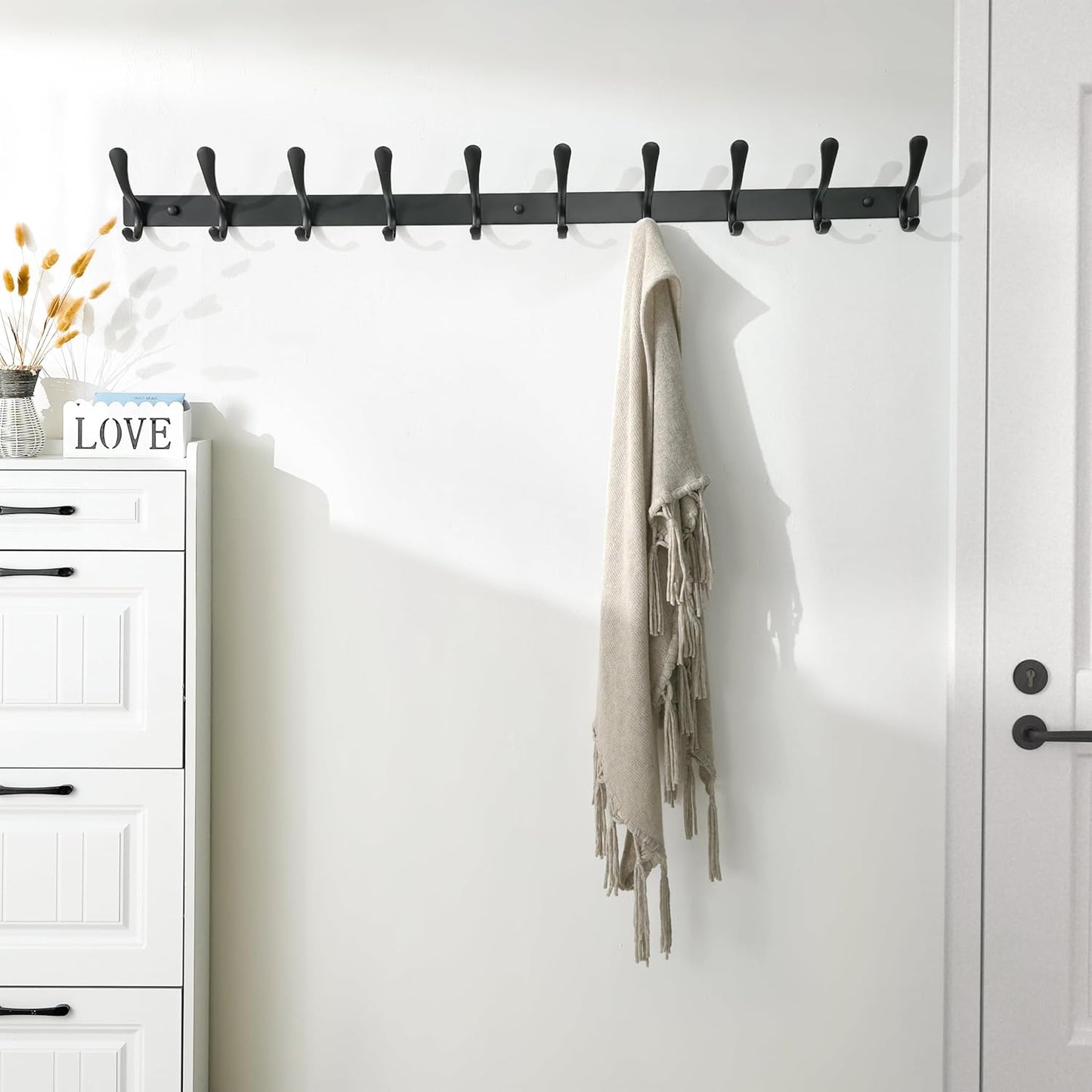 SKOLOO Coat Rack Wall Mounted - 10 Hooks, Pack of 2, Heavy Duty, Stainless Steel, Metal Wall Hanger, Sturdy Coat Hooks for Hanging Coats, Jacket, Clothes, Hat, Black