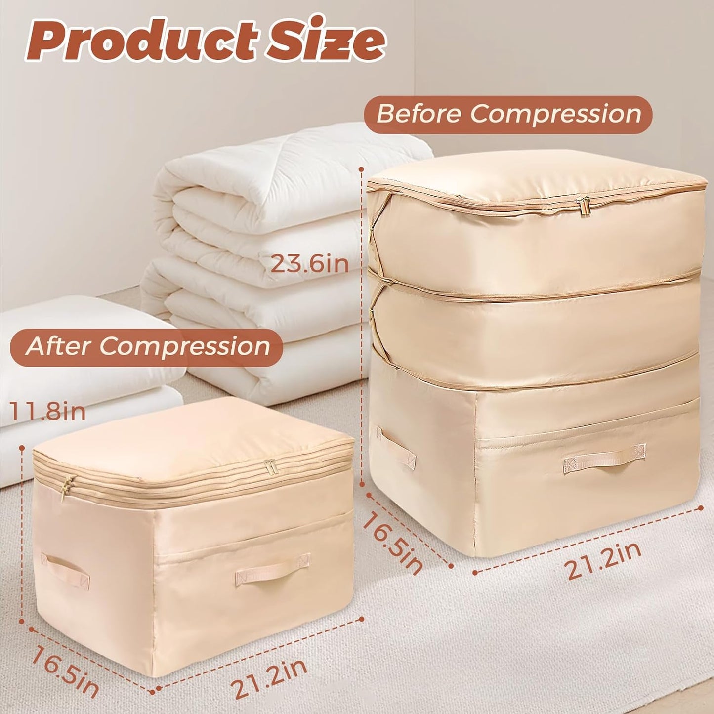 Ultra Space Saving Self Compression Organizers, 4 Pack Double Zipper Compression Packing Cubes for Bedding, Comforter Storage Bag for Blankets Duvet Quilts Pillows Queen King (Gray, X-Large)