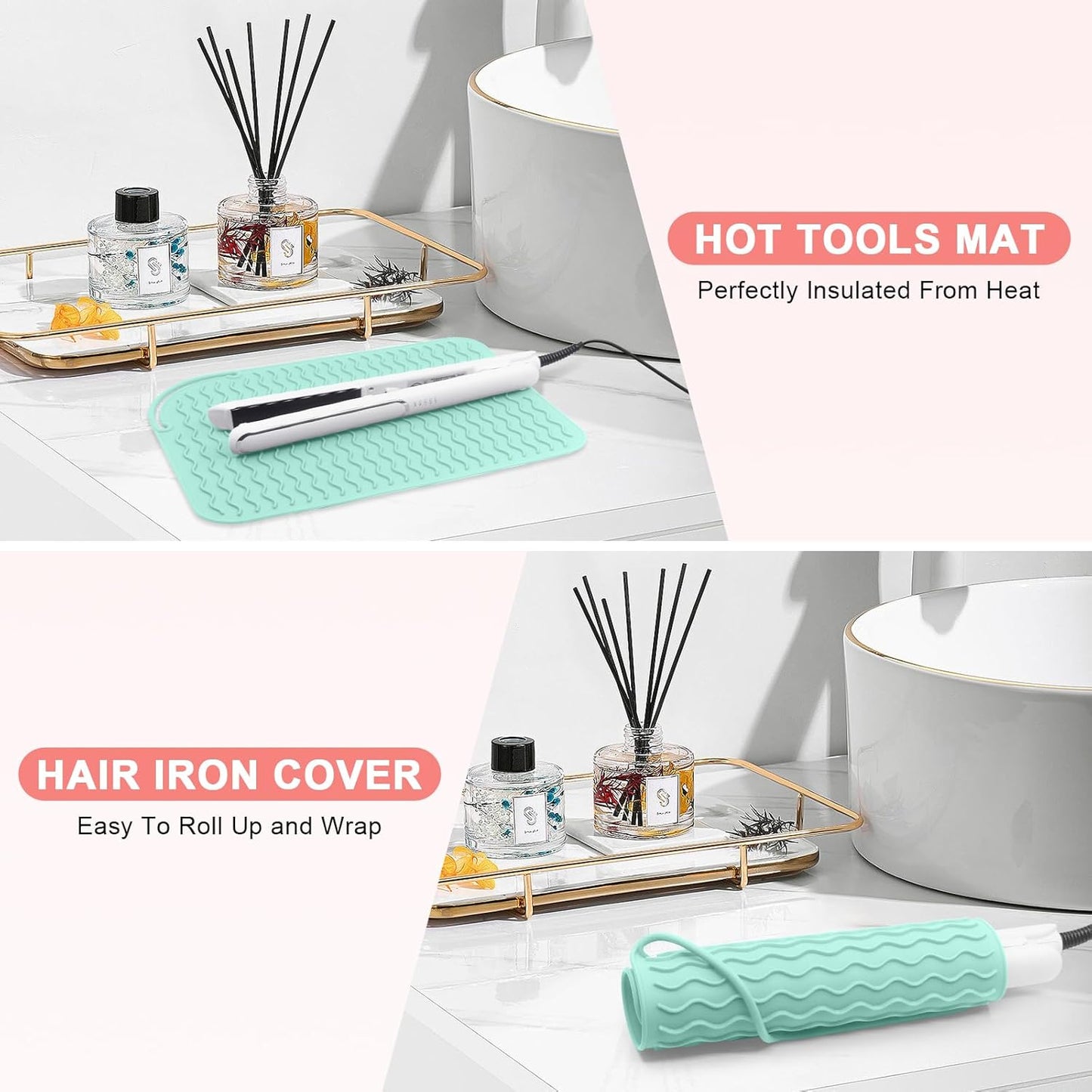 Plus Size Silicone Heat Resistant Mat, Portable Travel Hot Tools Pad Cover for Curling Iron, Flat Iron, Hair Straightener and Other Hair Styling Tools(12.0" x 9.0")