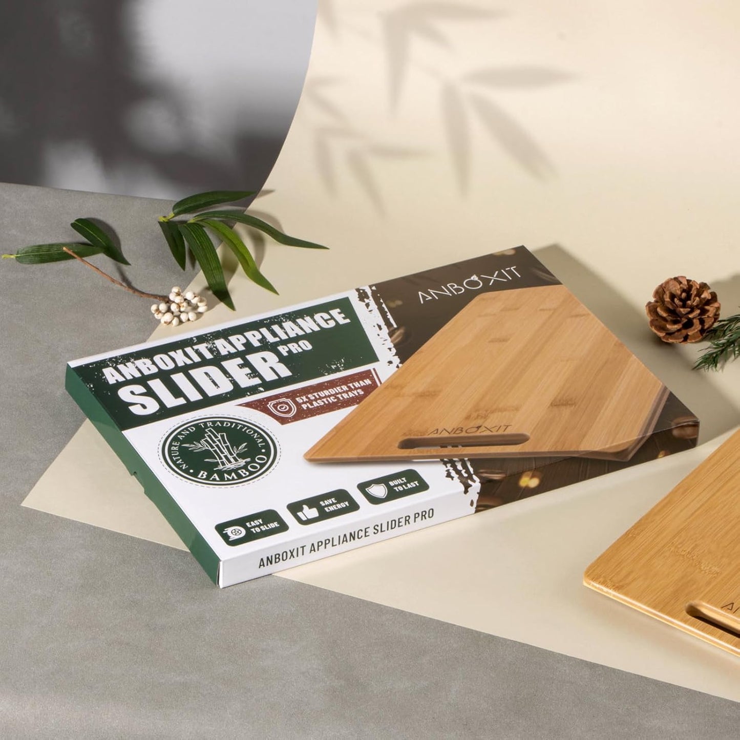Bamboo Appliance Slider, Sliding Tray for Coffee Maker, Kitchen Countertop Appliance Rolling Tray, Coffee Pot Slider Tray with Rubber Wheels, Wide - Large (13"D x 16"W)
