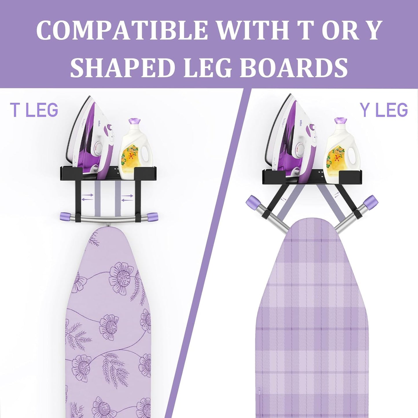 JUYSON Ironing Board Holder Wall Mount for T&Y Leg Ironing Board Hanger, Iron Holder Wall Mounted for Laundry Room