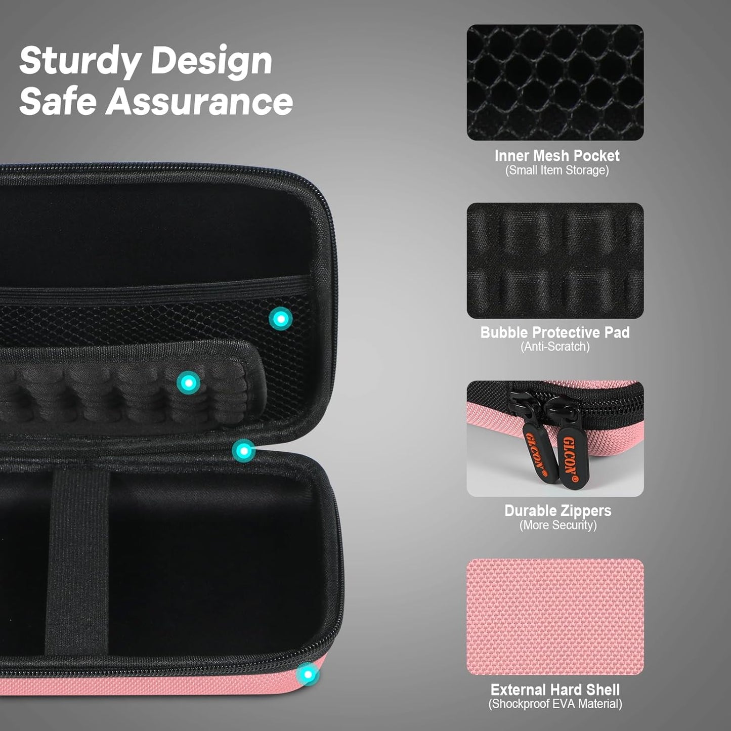 Large Hard Shell Carrying Case for External Hard Drive, Power Bank, Charger, Cable, Heart Monitor, Cell Phone, Electronic Accessories Organizer - Pink Storage Pouch Travel Bag for Girls, Women, Lady