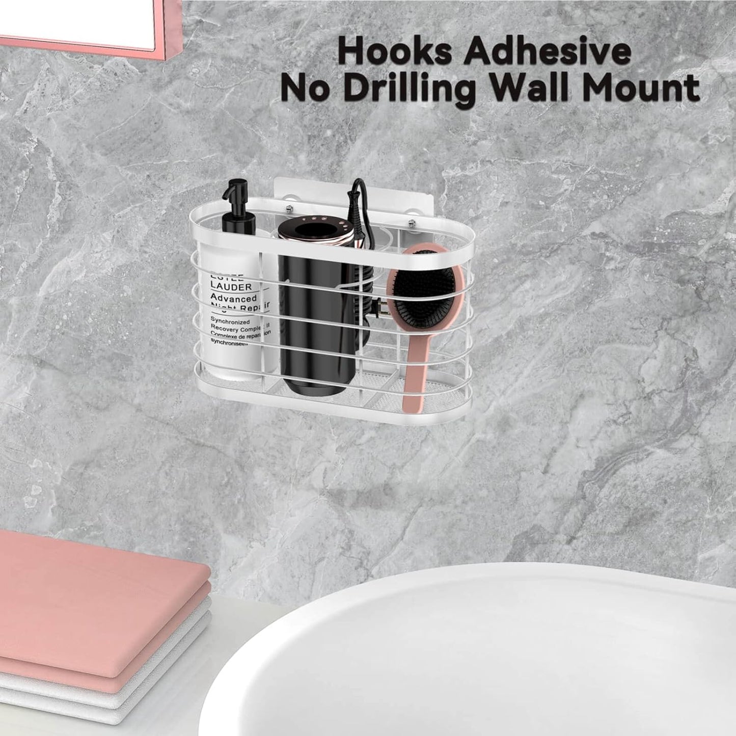 Hair Dryer Holder 3 in 1 Hair Tool Organizer Djustable Height Wall Mounted/Cabinet Door Bathroom Organizer Under Sink for Flat Irons, Curling Wands, Hair Straighteners