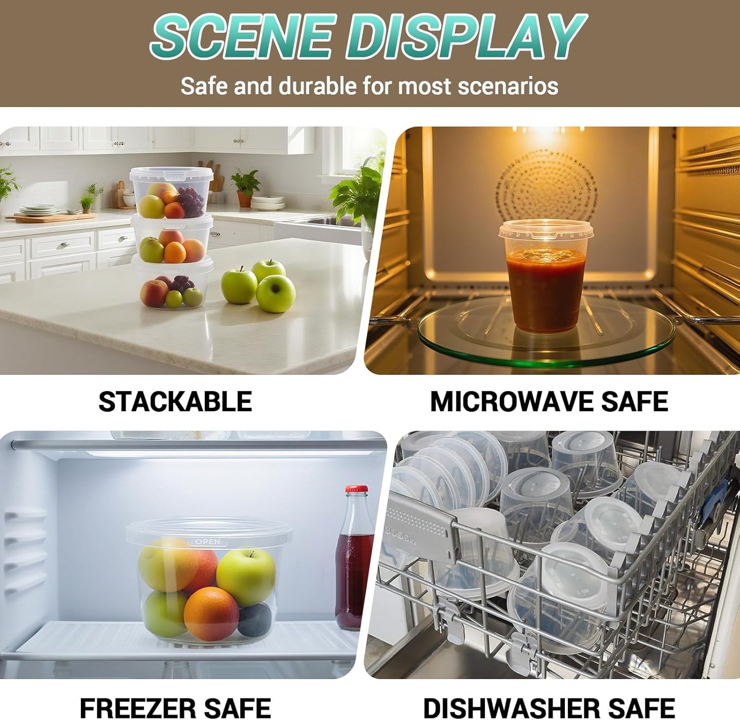 12 Pack 32 oz Clear Plastic Bucket with Lid, Food Storage Containers, Freezer Plastic Cups, Leakproof, BPA Free, Microwave & Dishwasher Safe Takeout Container - Ideal for Soup and More