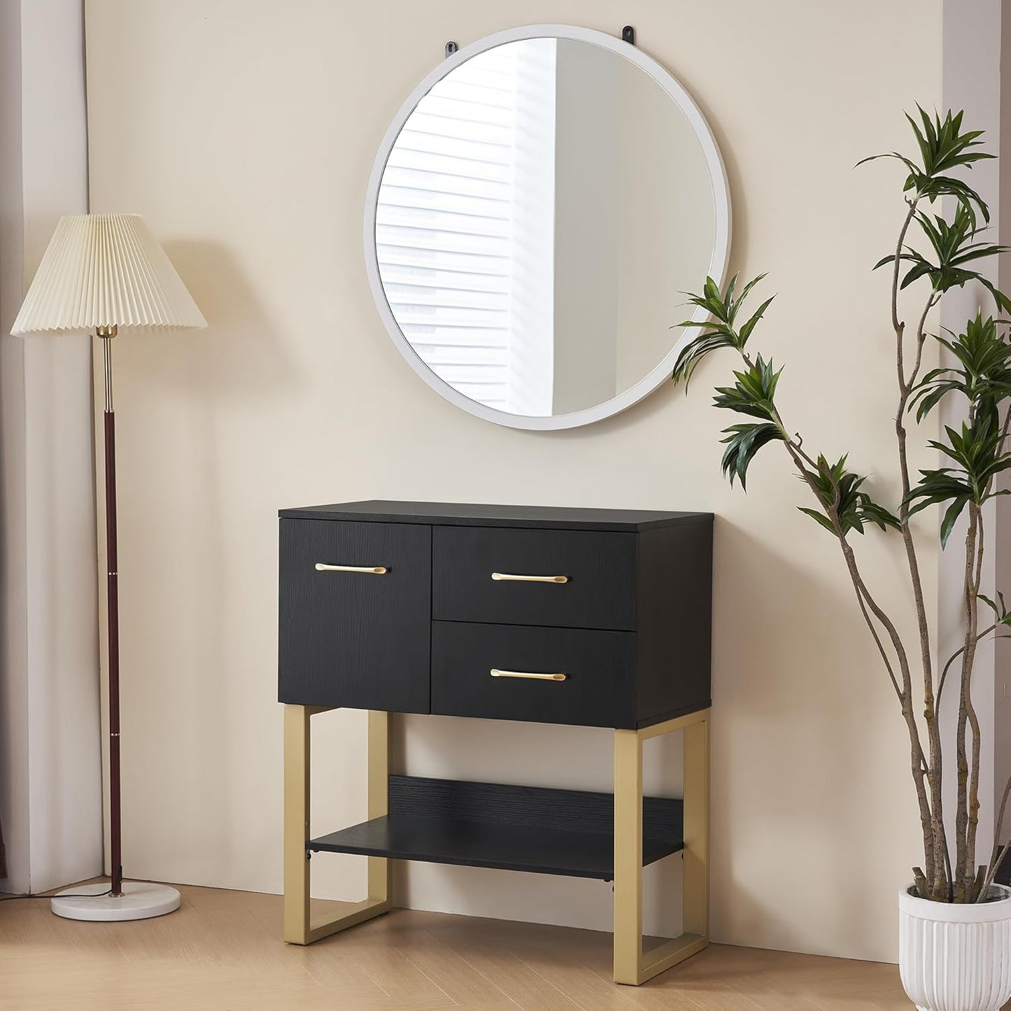 BarberPub Beauty Barber Station, Spa Wall Mount Storage Cabinet, Styling Salon Equipment for Hair Stylist, Bathroom Dresser with Drawers & Shelf 3185 (Black)