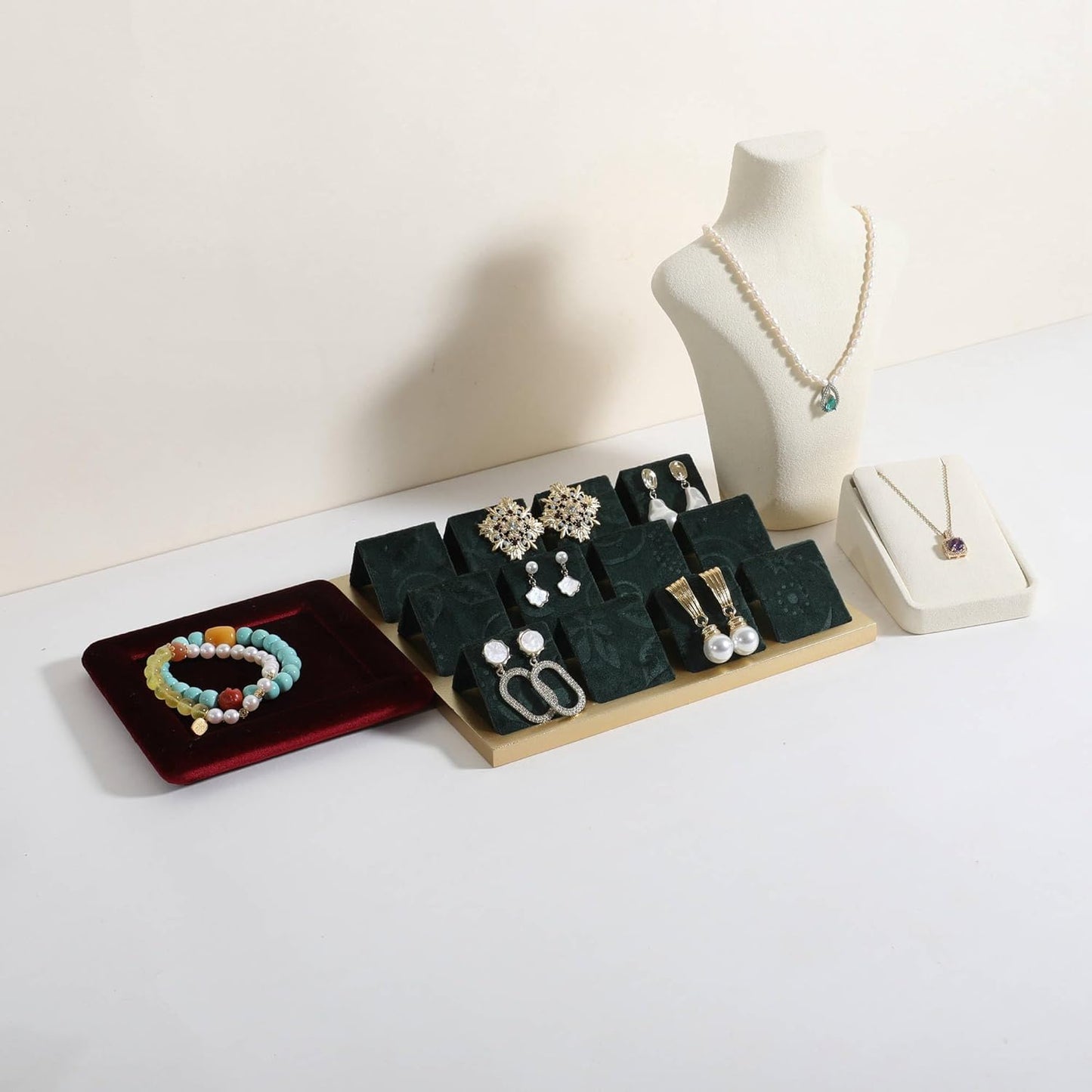 GemeShou Golden coated earring display stand for selling, velvet stud earring holder for jewelry display, Jewlery earring storage organizer tray, studs holder jewelry organizer【Earring holder-Green】