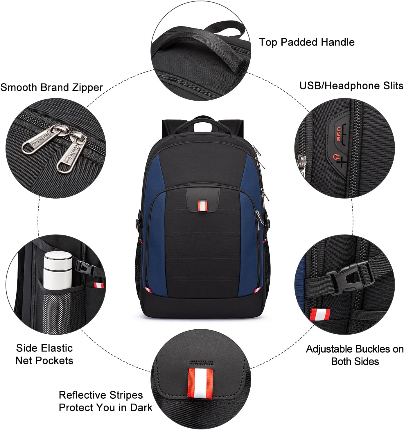Della Gao Travel Laptop Backpack, 18.4 inch Extra Large Backpack for Men and Women, 45L Capacity Business Computer Back Pack (Black Blue, 18.4 Inch)