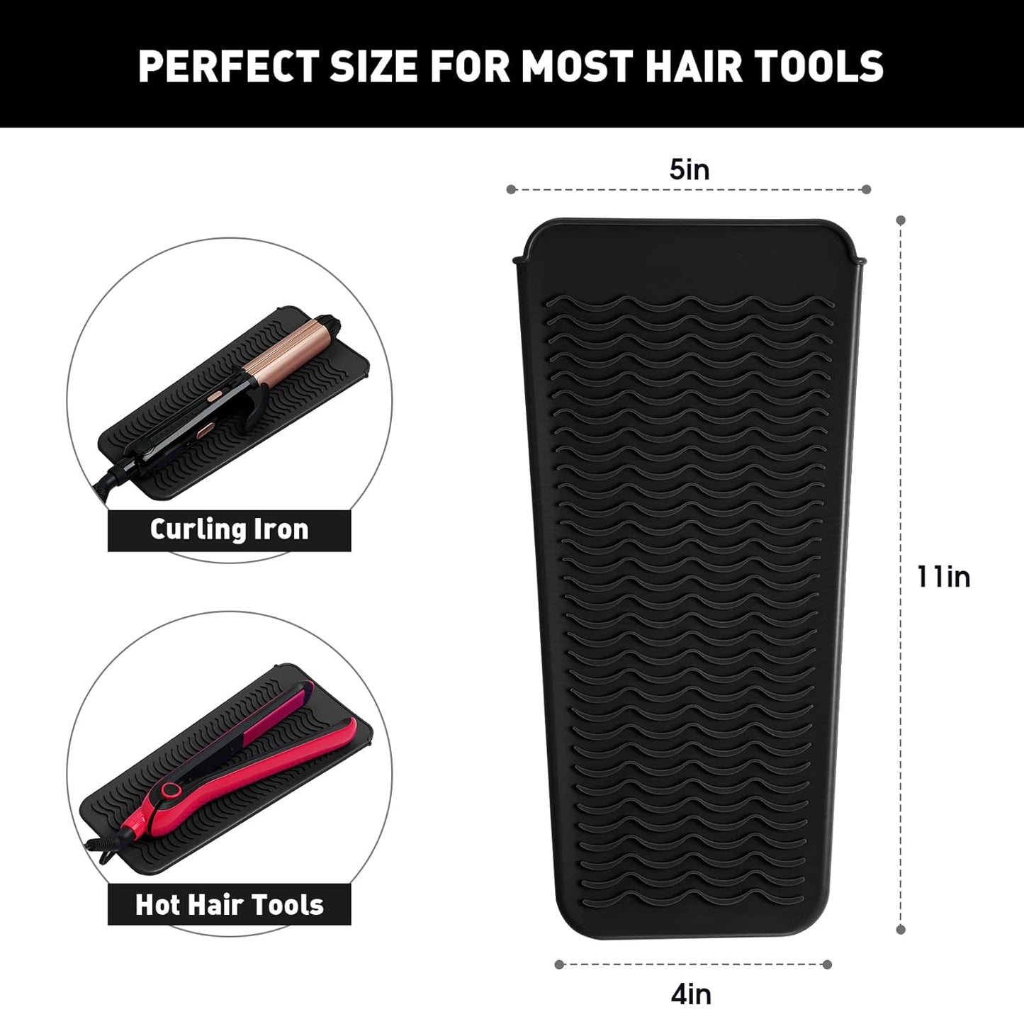 ZAXOP 2 Pack Heat Resistant Silicone Mat Pouch for Flat Iron, Curling Iron,Hair Straightener,Hair Curling Wands,Hot Hair Tools (Black&Black)