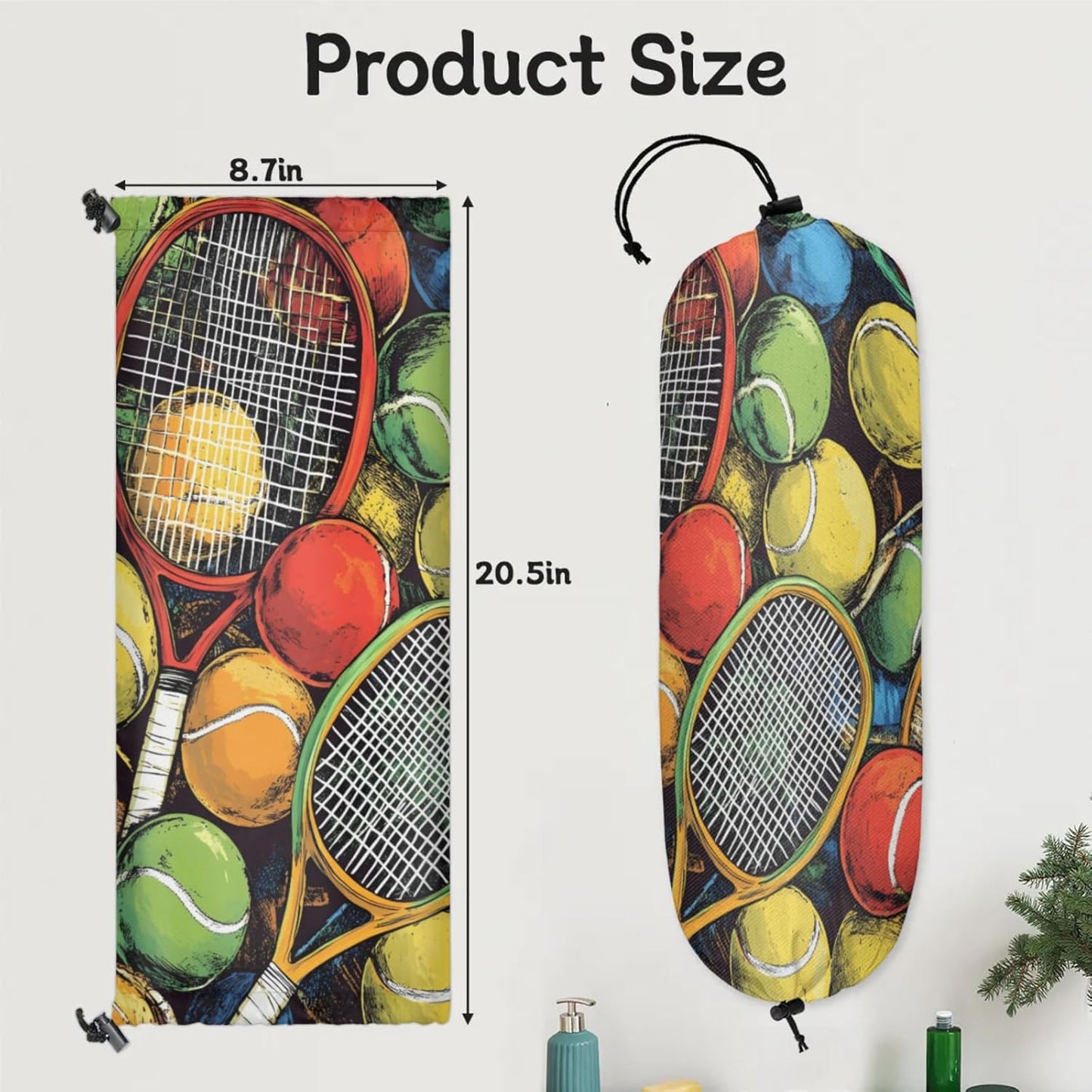Sport Tennis Plastic Bag Holder 2 Pcs Grocery Bag Organizer Reusable Trash Bags Organizer Wall Mount Washable Kitchen Dispenser Holders with Drawstring Closure