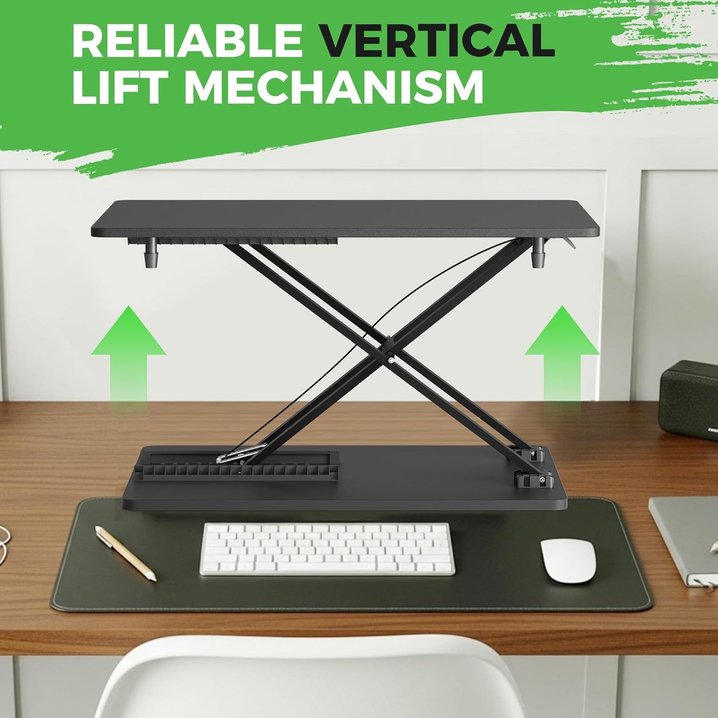 Standing Desk Converter Adjustable Height, 25.16" × 15.75" Height Adjustable Desktop Riser, No Assembly Required, Desktop Workstation for Laptop, Monitor and Office Use (Black)