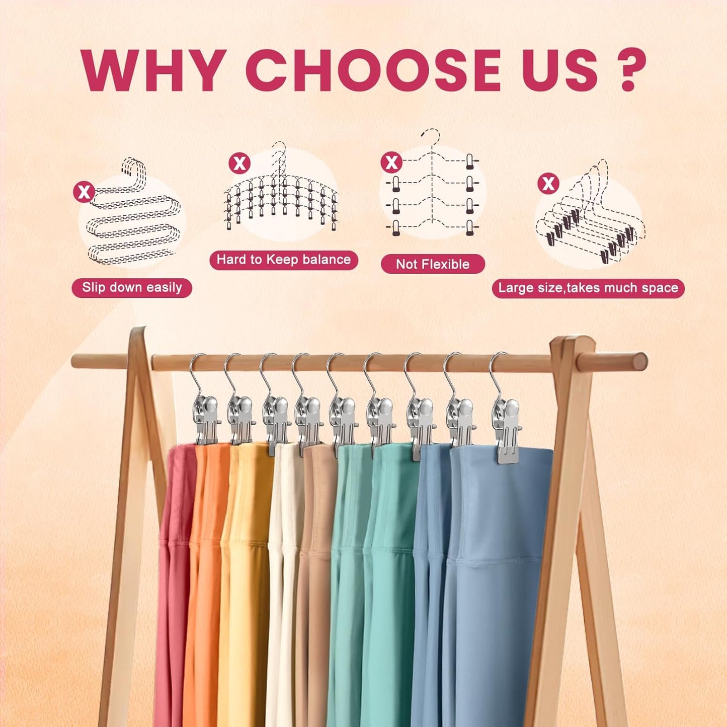 30 Pack Pants Hangers with Clip,Legging Organizer for Closet Hanging, Space Saving Yoga Pants Hangers Clip Hanger Wardrobe Organization,Closet Organizers and Storage for Jeans,Shorts,Skirts,Hats-Gray