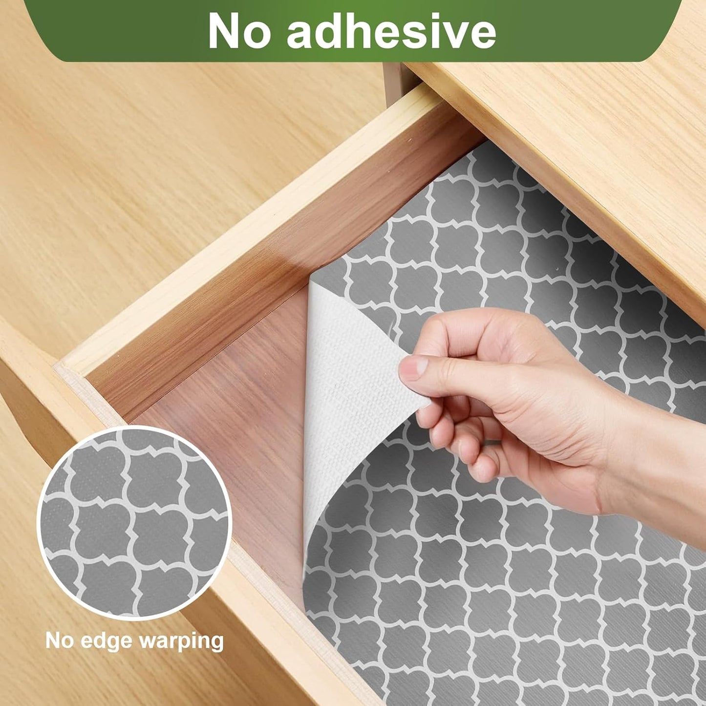 Moriah Shelf Liner for Kitchen Cabinet Non-Adhesive, Thickened Drawer Liner No Slip for Dresser Waterproof Cabinet Paper Liner for Bathroom Shelves Protects Surfaces(Grey,12'' x 30')