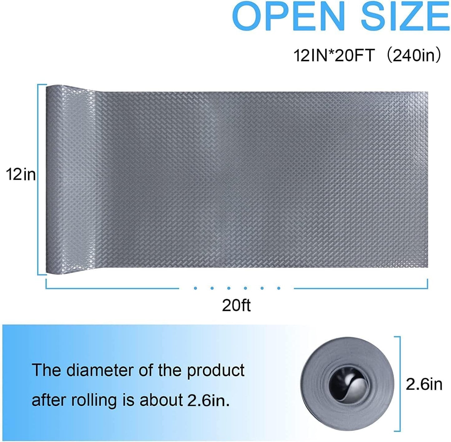 FEXIA Drawer Liners for Kitchen Cabinets, 12 Inch x 20 FT(240 Inch) Non Adhesive Cabinet Liner, Refrigerator Liners, Washable Oil-Proof Fridge Pads Shelves Drawer (Gray)