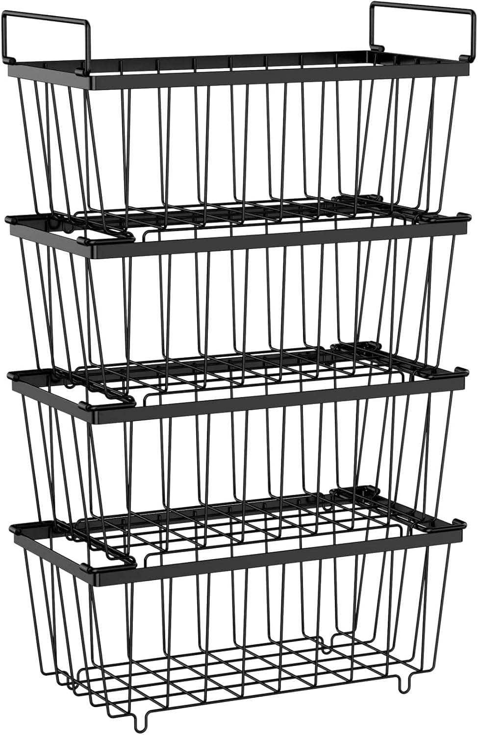 iSPECLE Freezer Organizer Bins - 4 Pack Small Stackable Freezer Baskets for 7 Cu.ft Deep Freezer, Easy Access Food No More Digging, Sturdy Metal Wire Basket Not Scratch Bottom, Black