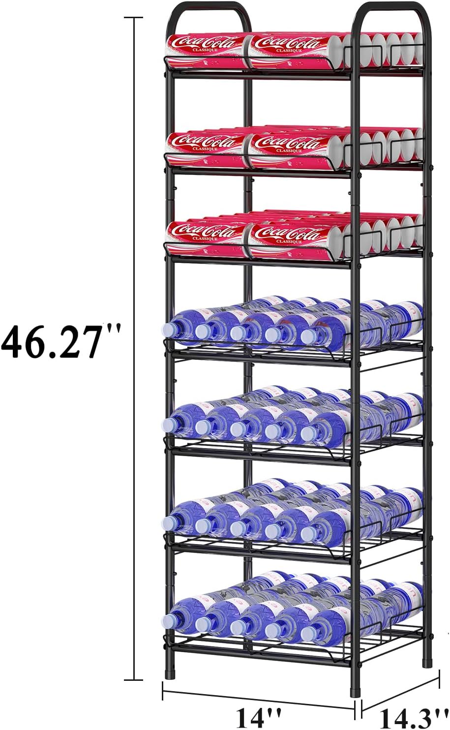 GILLAS 3 5 6 7 8 Tier Water Bottle Storage Rack, Free Standing Vertical Metal,Water Bottle Organizer, Large Capacity Bottled Rack Water Holder Stand for Cabinet Kitchen Party Pantry,Black