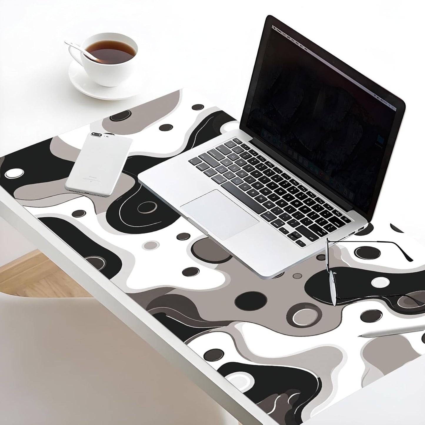 LB Black and White Gaming Mouse Pad Modern Geometric Brown Abstract Large Mouse Pad for Desk Minimalist Extended Desk Pad Non-Slip Rubber Base Computer Mouse Mat for Home Office 15.7L X 31.5W Inch