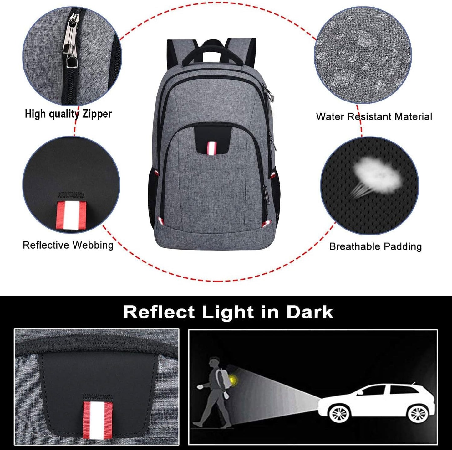 Della Gao Travel Laptop Backpack, Anti Theft Backpack for Men and Women with USB Slit Business Computer Backpack Bag (Grey, 15.6 Inch)