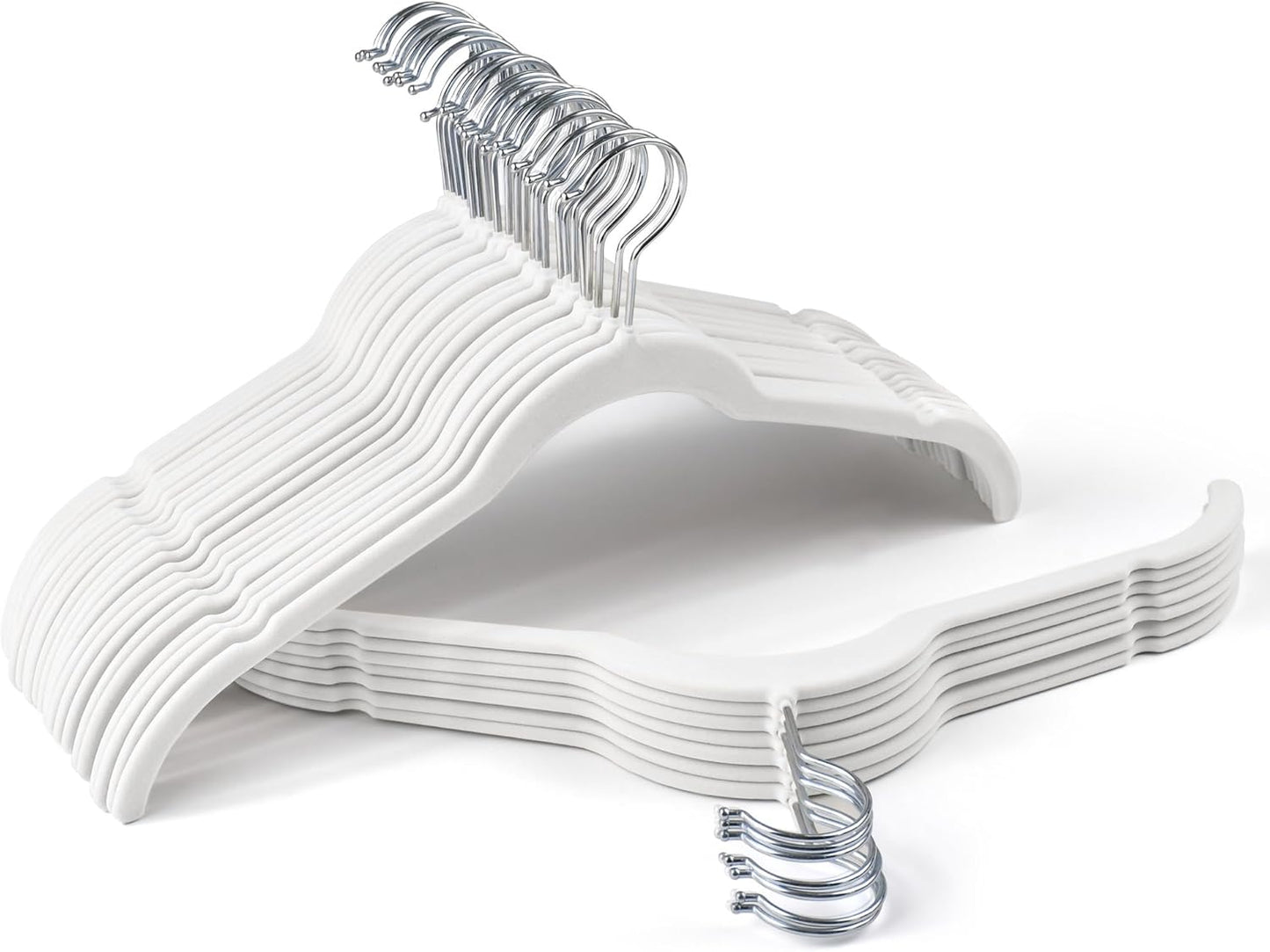 Premium Velvet Shirt Hangers 30 Pack, Non-Slip 360° Swivel Hook Slim Felt Hanger, Space Saving Flocked Hangers for Tank Tops, Blouses, Strappy Dresses(White)